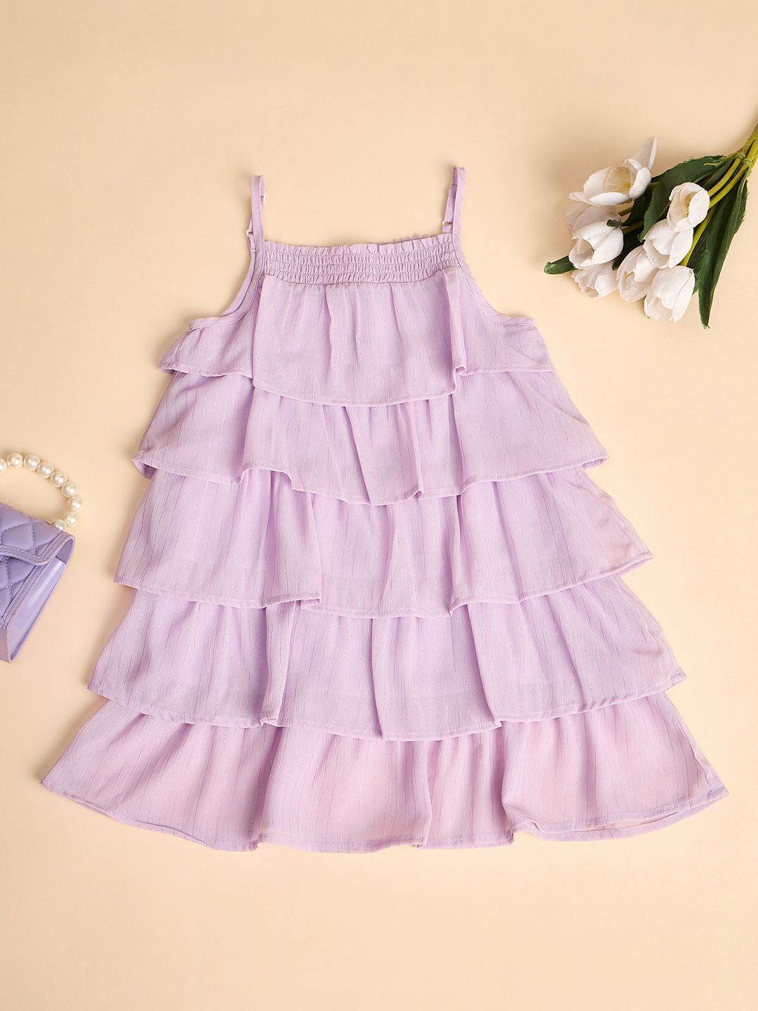 

StyloBug Girls Shoulder Straps Neck Layered Empire Dress, Lavender