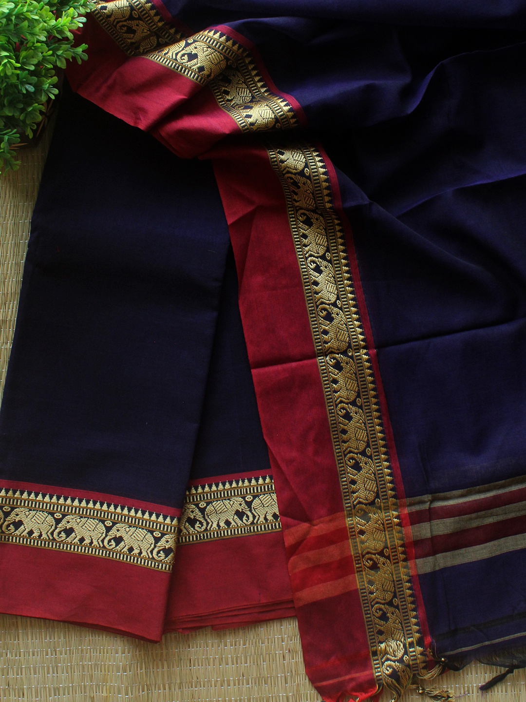

Weaves of Tradition Zari Work Pure Cotton Unstitched Dress Material, Navy blue
