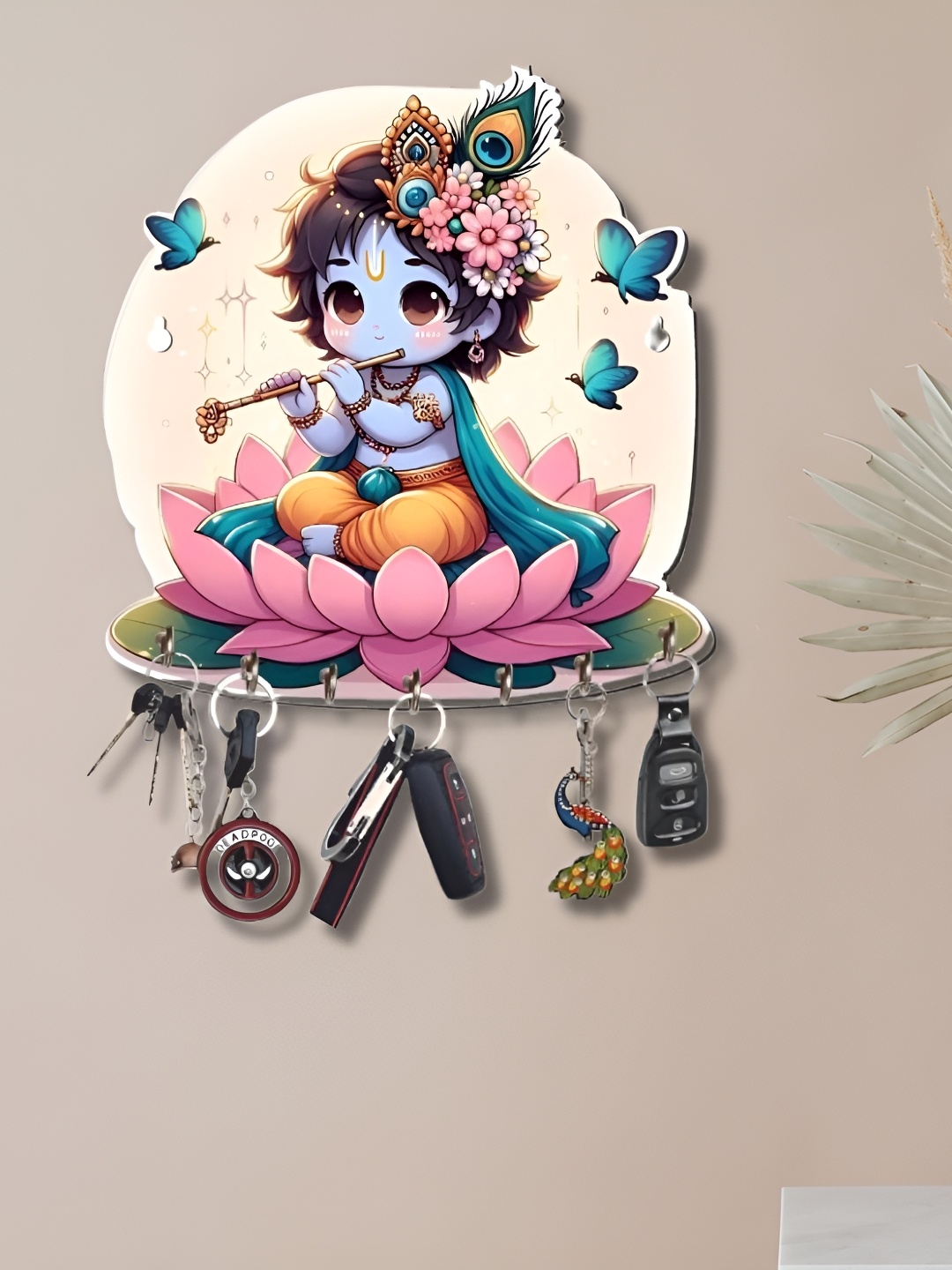 

Webelkart Pink & Blue 7 Hooks Krishna Playing Flute Key Holder