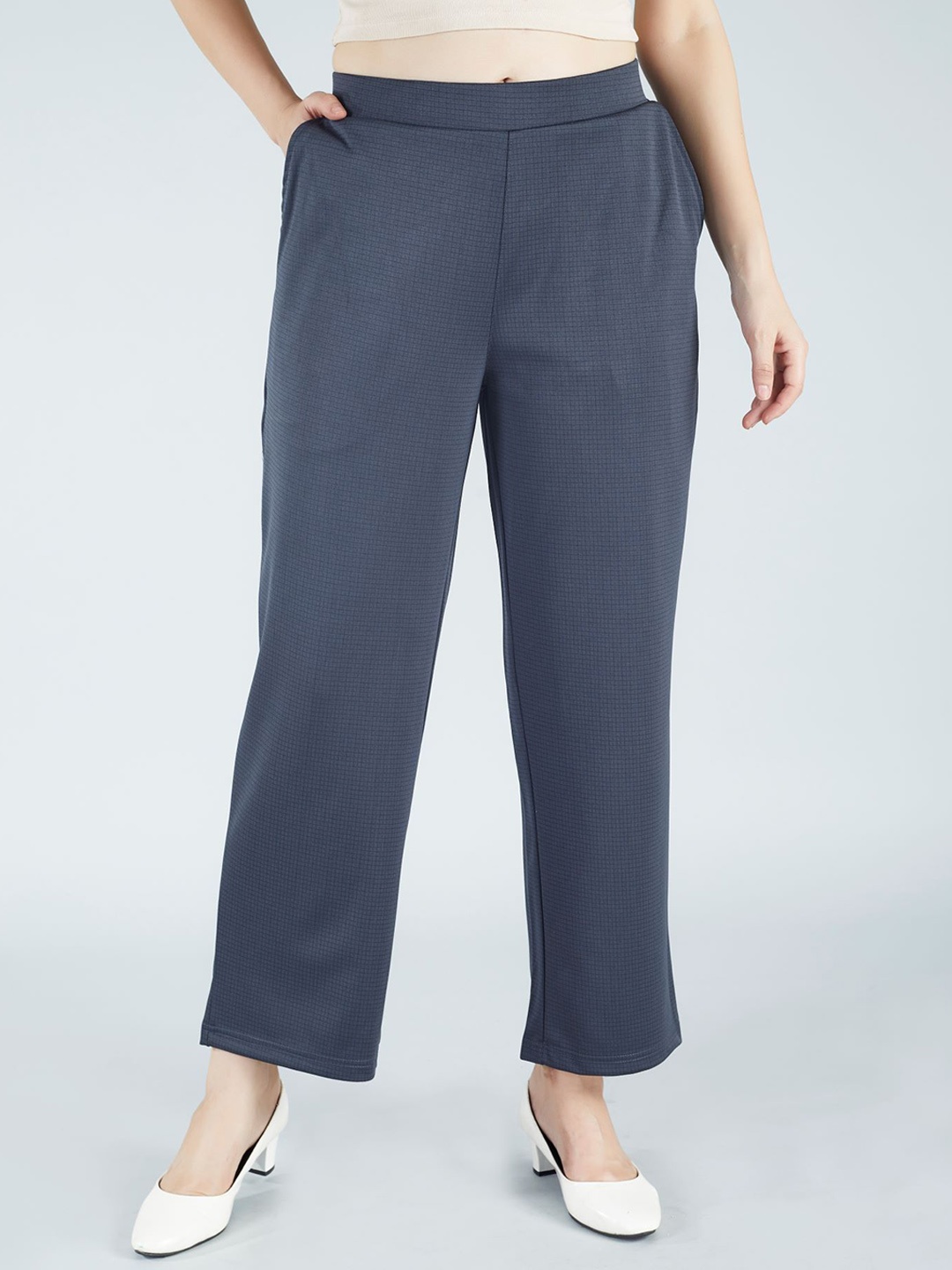 

HJ HASASI Women Relaxed Straight Leg Straight Fit High-Rise Trousers, Grey