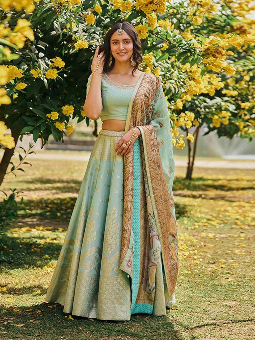 

SAUNDH Ready to Wear Lehenga & Semi-Stitched Blouse With Dupatta, Green