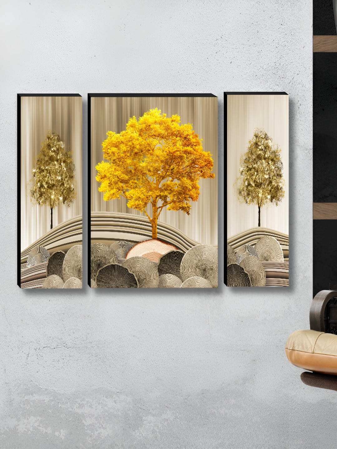 

Myntra Elegant Homes Beige & Gold-Toned 3 Pieces Floral and Botanical Wall Paintings