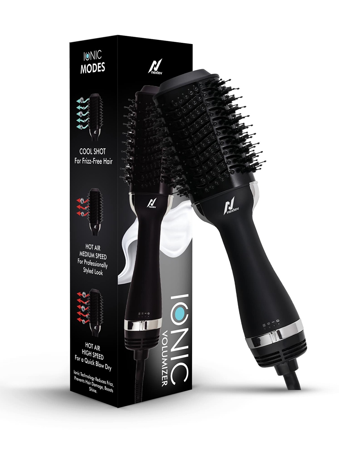 

NexLev V-01 Ionic Volumizer Hair Brush- Black