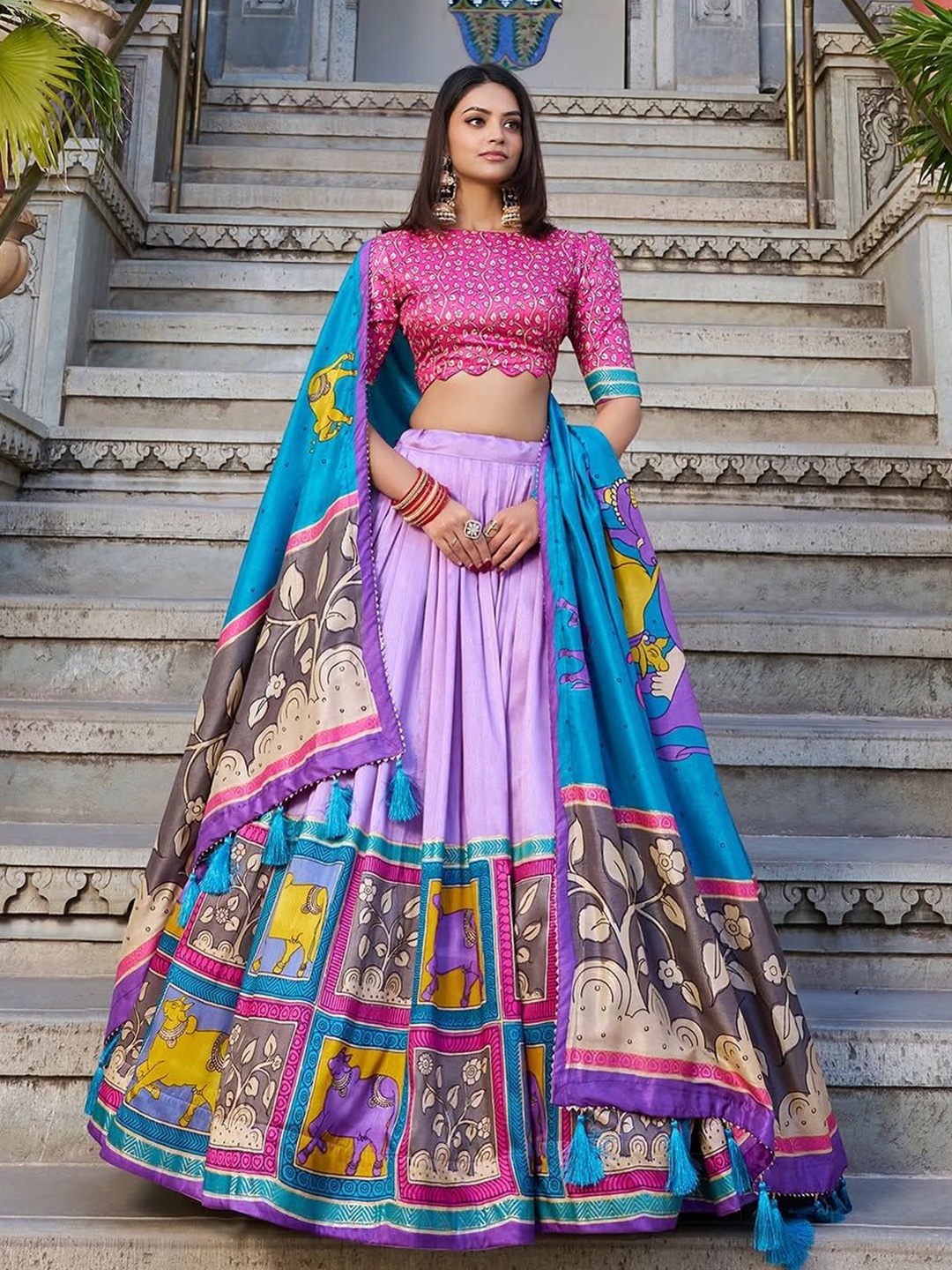 

RADHVI BIZ Printed Ready to Wear Lehenga & Semi-Stitched Blouse With Dupatta, Purple