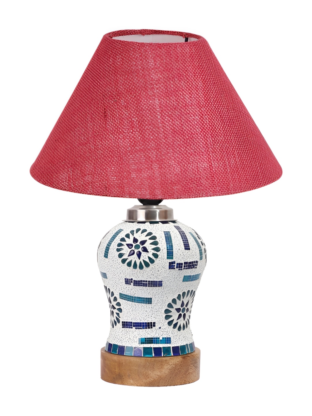 

Devansh Pink Textured Traditional Frusturical Shaped Wooden Table Lamp & Mosaic Glass