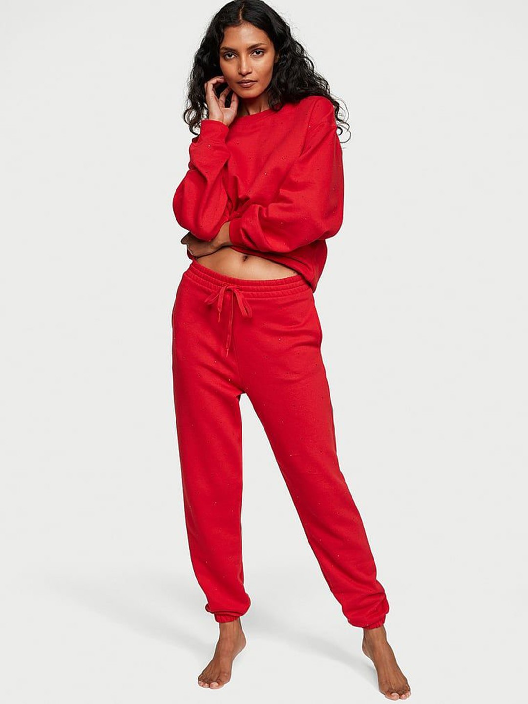 

Victoria's Secret Women All Over Diamante-Detail Skinny-Fit Gym Joggers, Red
