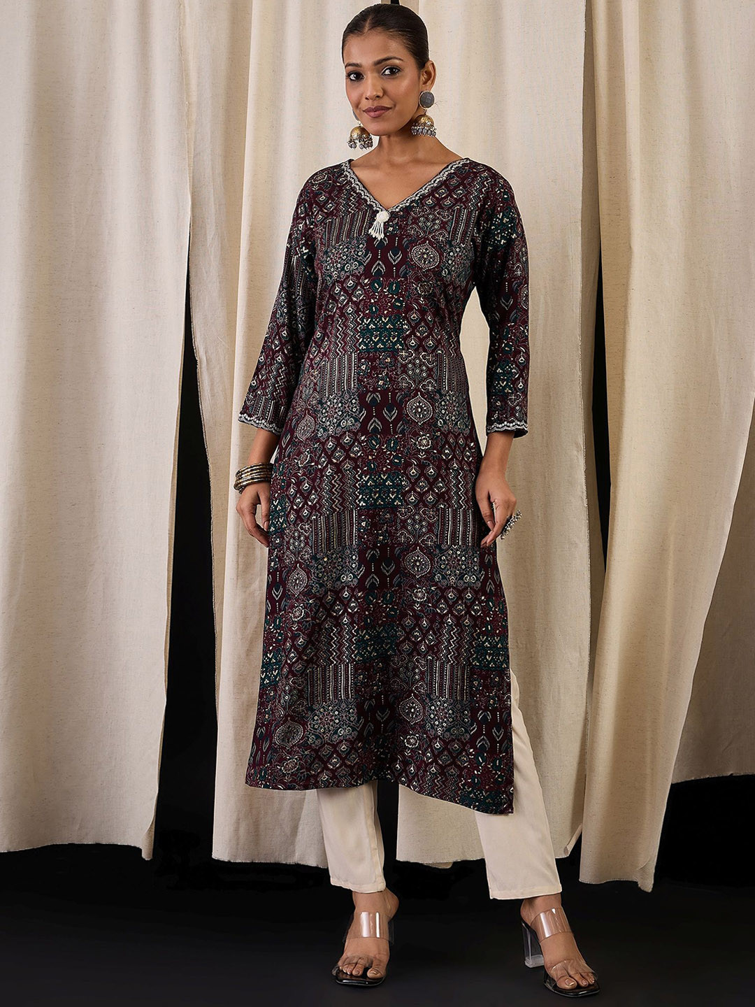 

Anouk Ethnic Motifs Printed Straight Kurta, Purple