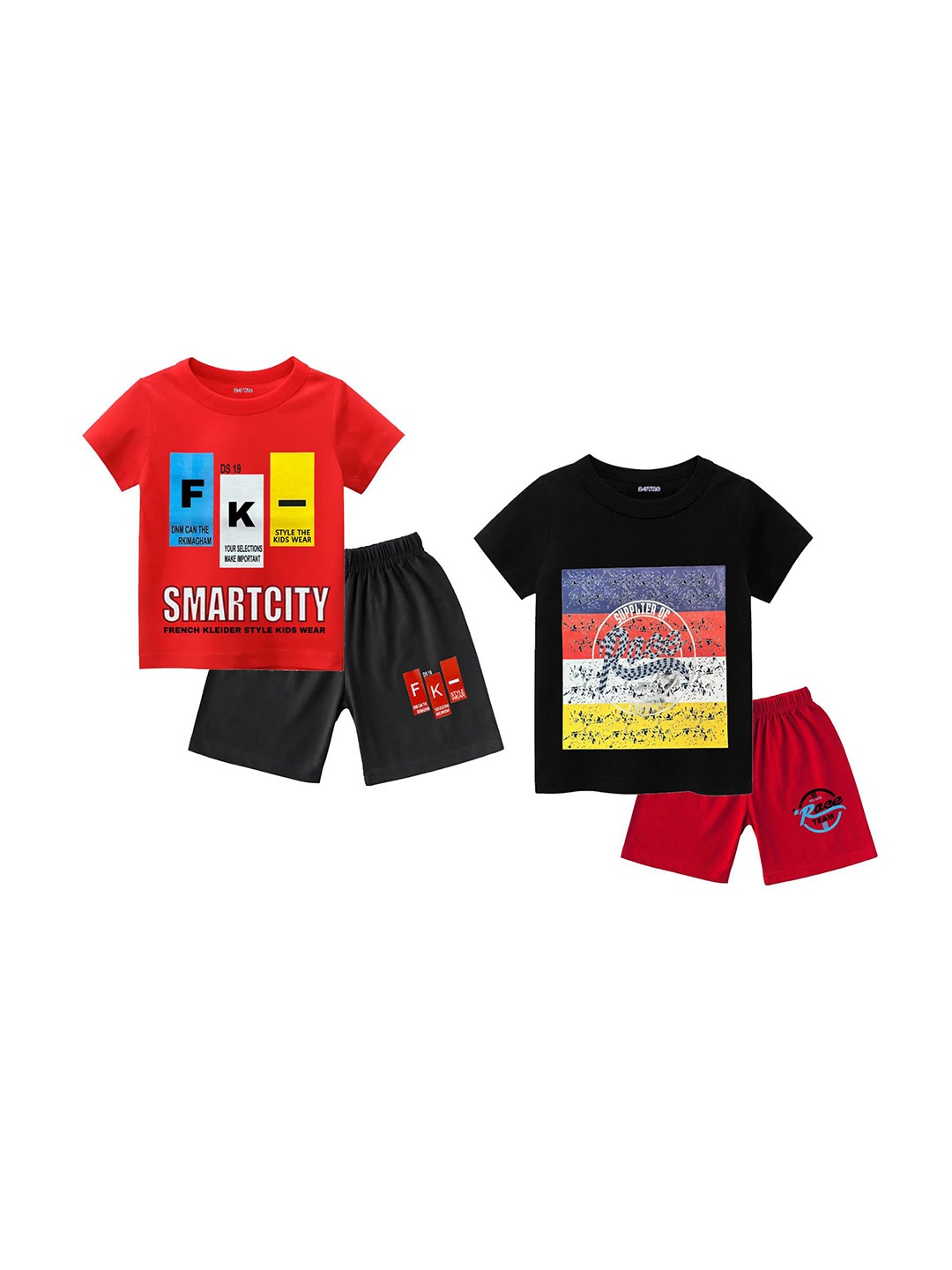 

Tik Tok WEARS Boys Pack Of 2 Graphic Printed Pure Cotton T-shirt With Shorts, Black