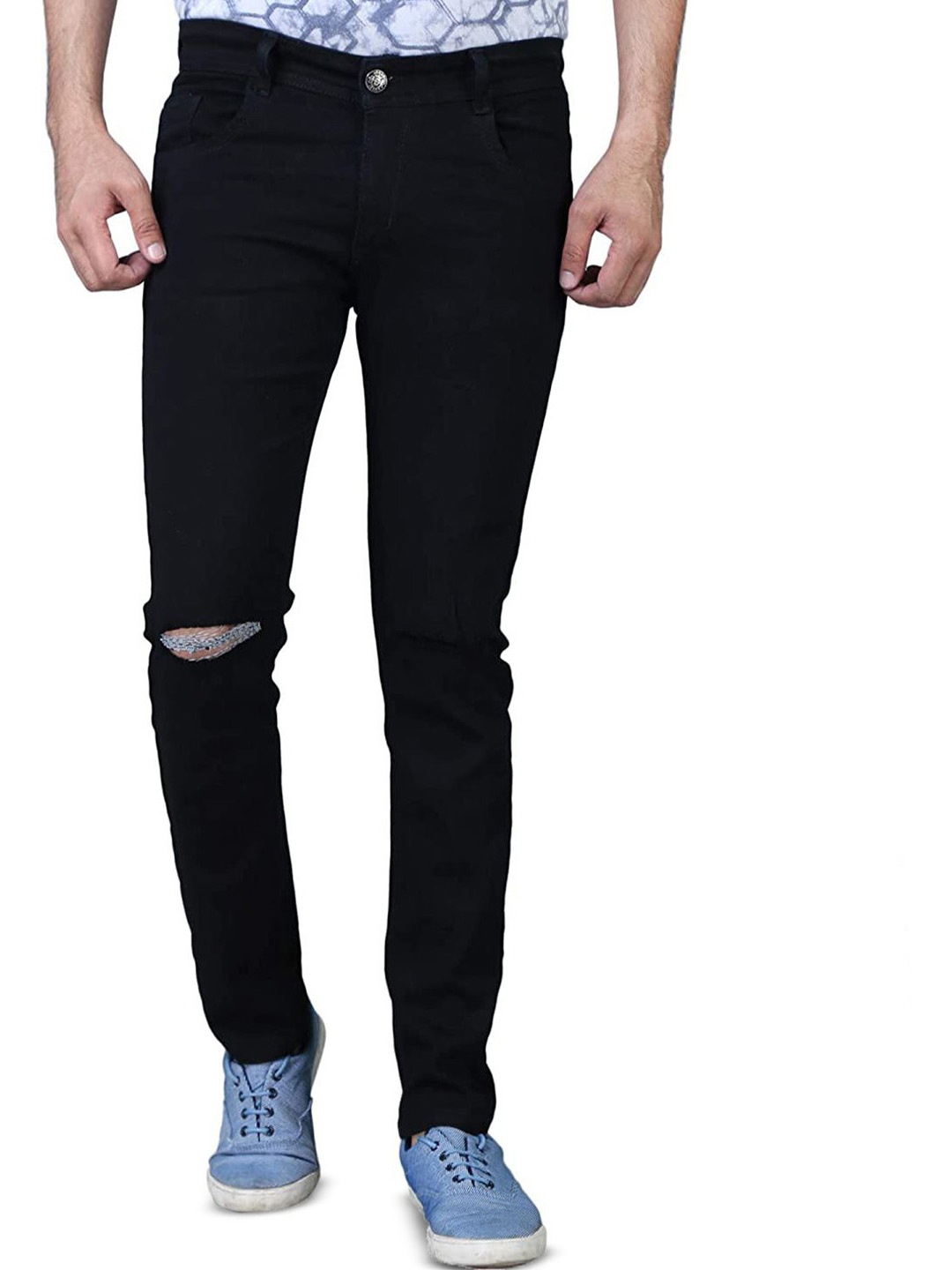 

COMFITS Men Classic Mid-Rise Slash Knee Slim Fit Jeans, Black