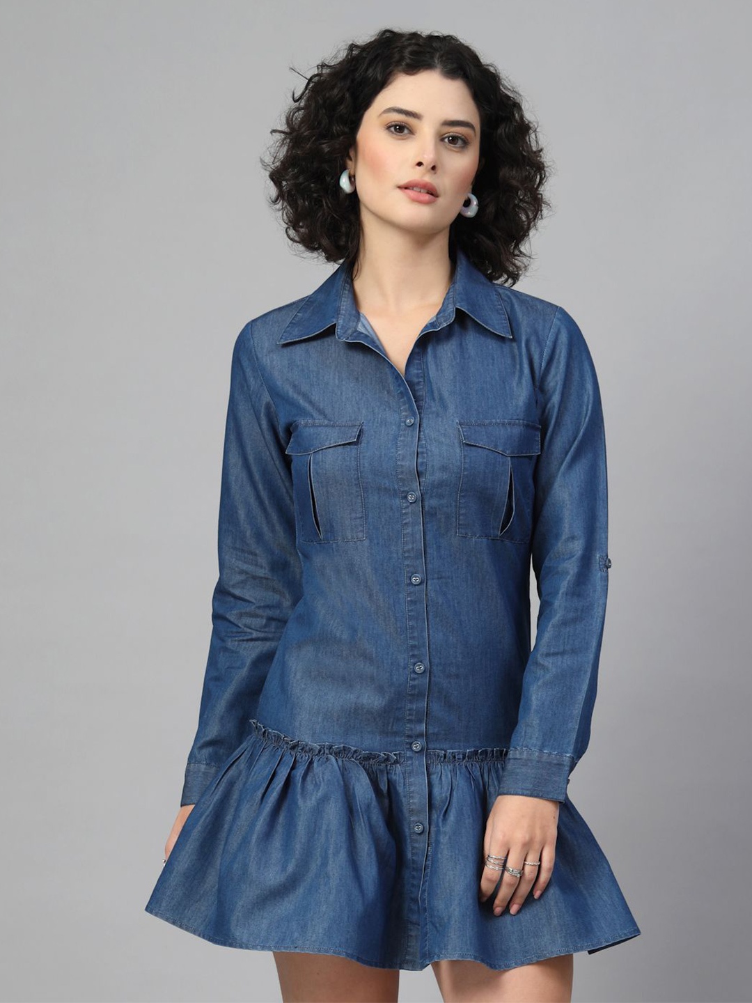 

JEFF COOPER Women Ruffled Fit & Flare Mini Dress, Blue