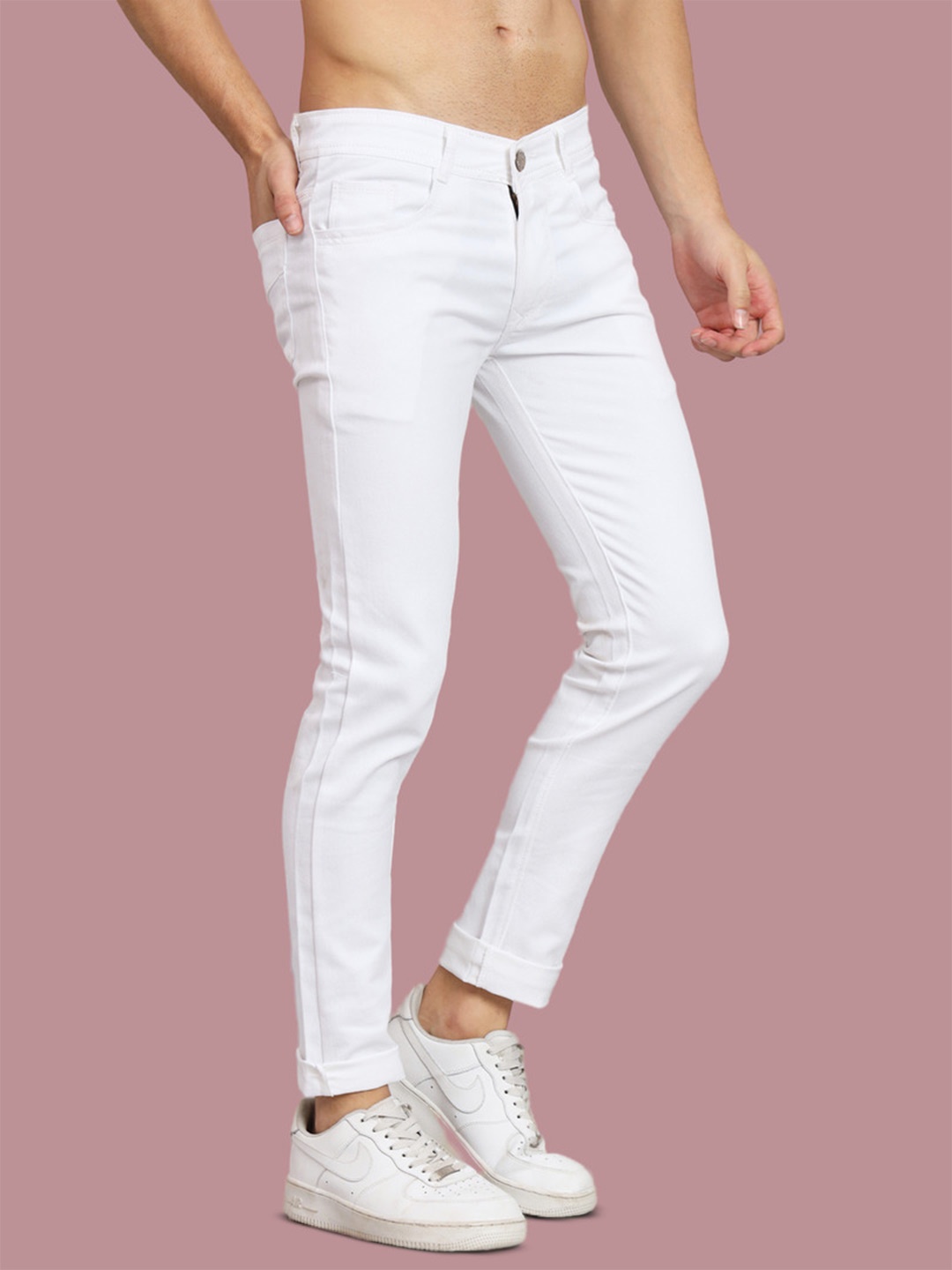 

COMFITS Men Regular Fit Mid-Rise Classic Clean Look Stretchable Jeans, White