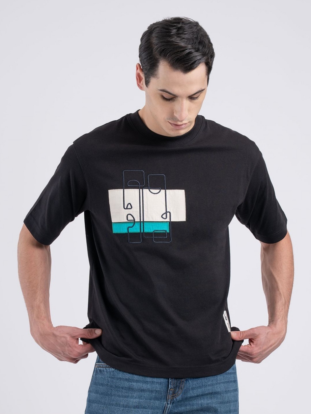 

Red Tape Graphic Applique Regular Fit T-shirt, Black