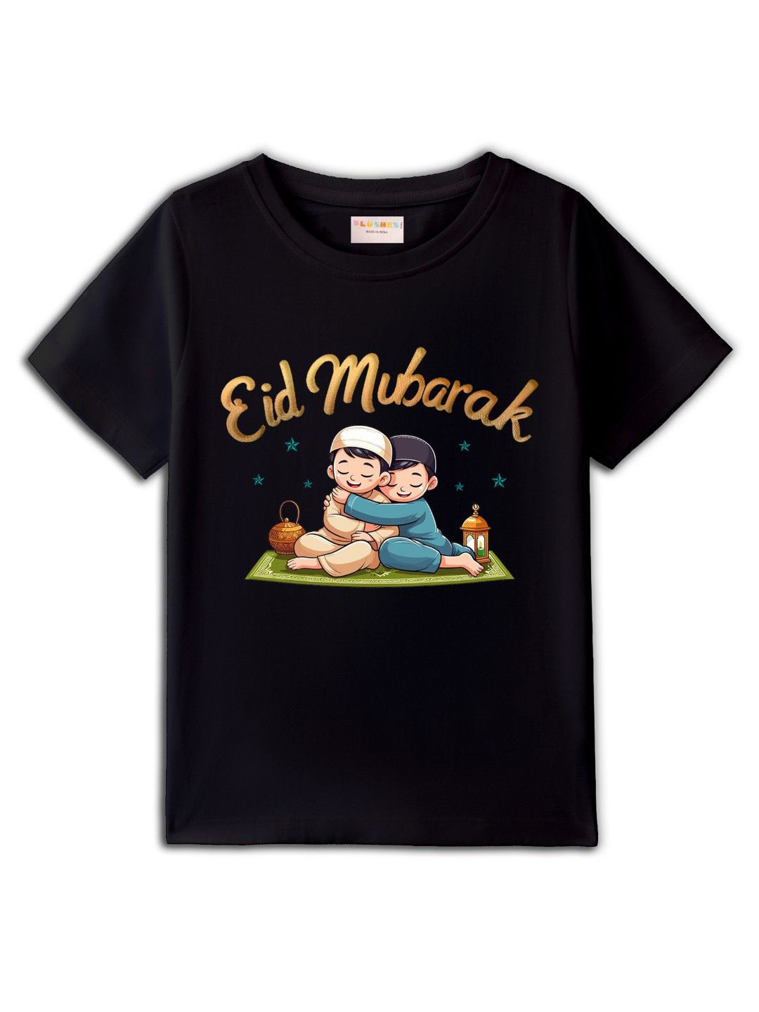 

BLUSHES Kids Graphic Printed Short Sleeves Pure Cotton T-shirt, Black