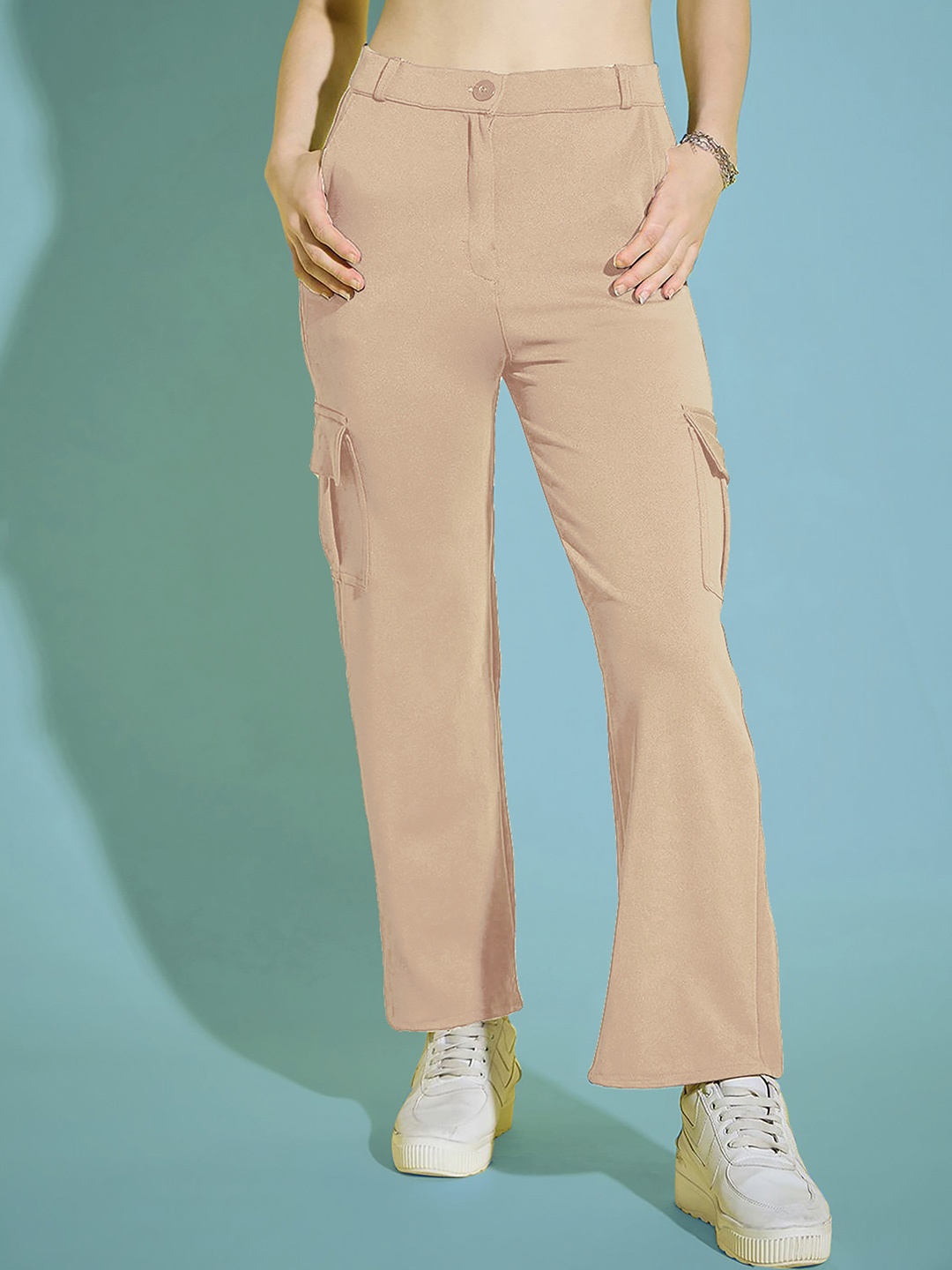 

Dream Beauty Fashion Women Loose Fit High-Rise Cargos Trouser, Beige