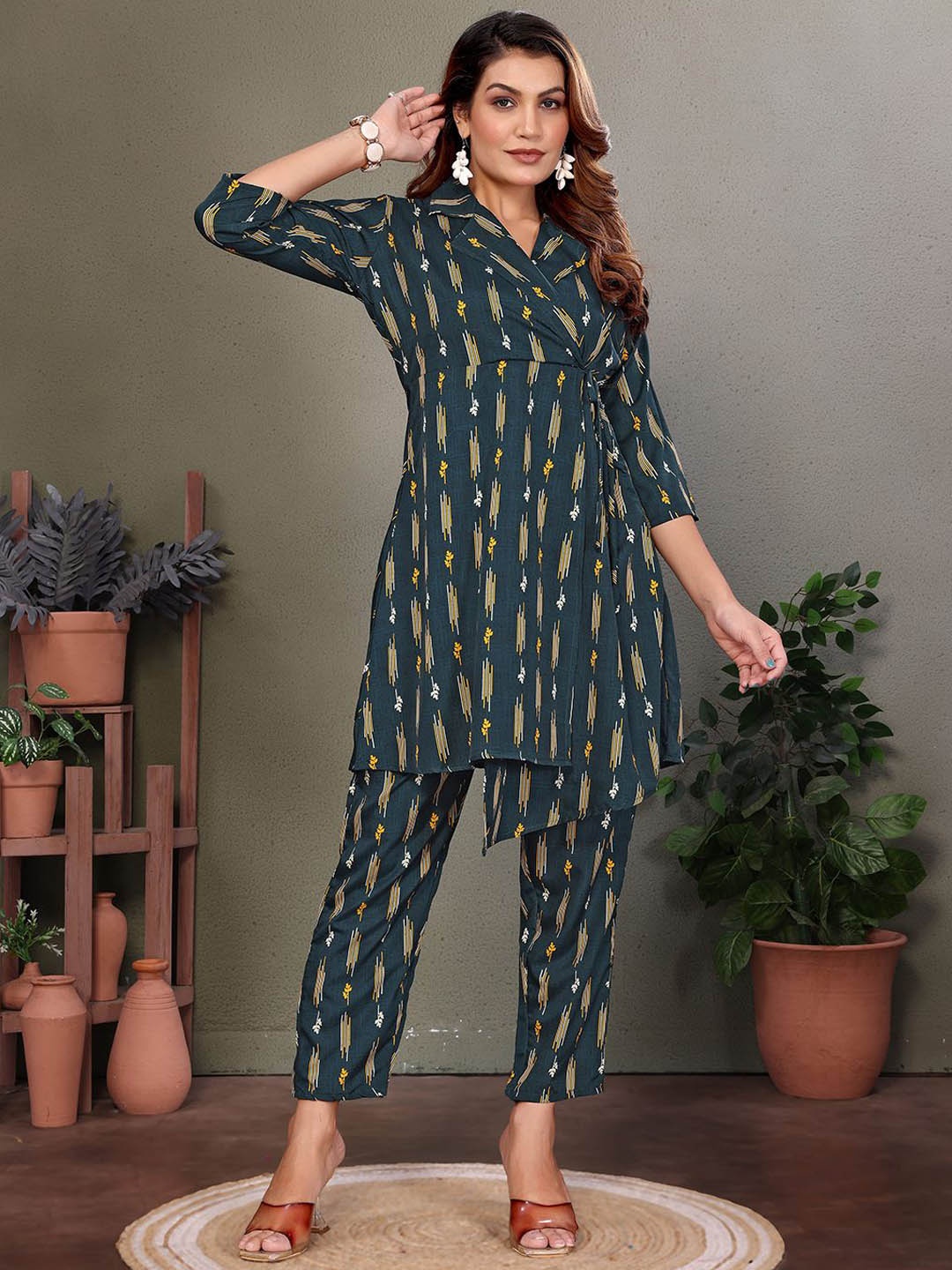 

Moda Rapido Printed Tunic With Trousers Co-Ords, Green