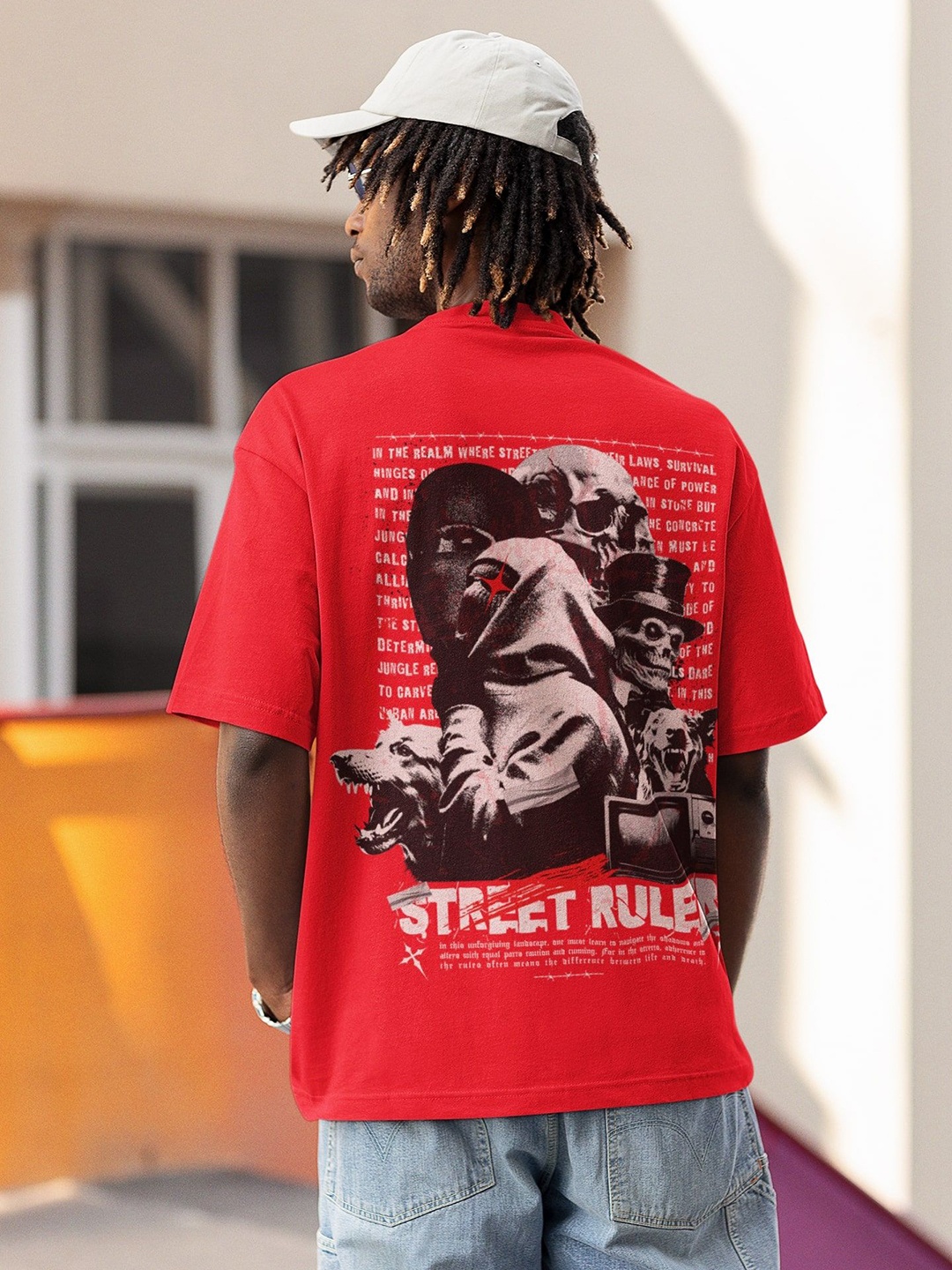 

Edyssa Men Graphic Printed Round Neck Cotton Oversized T-shirt, Red