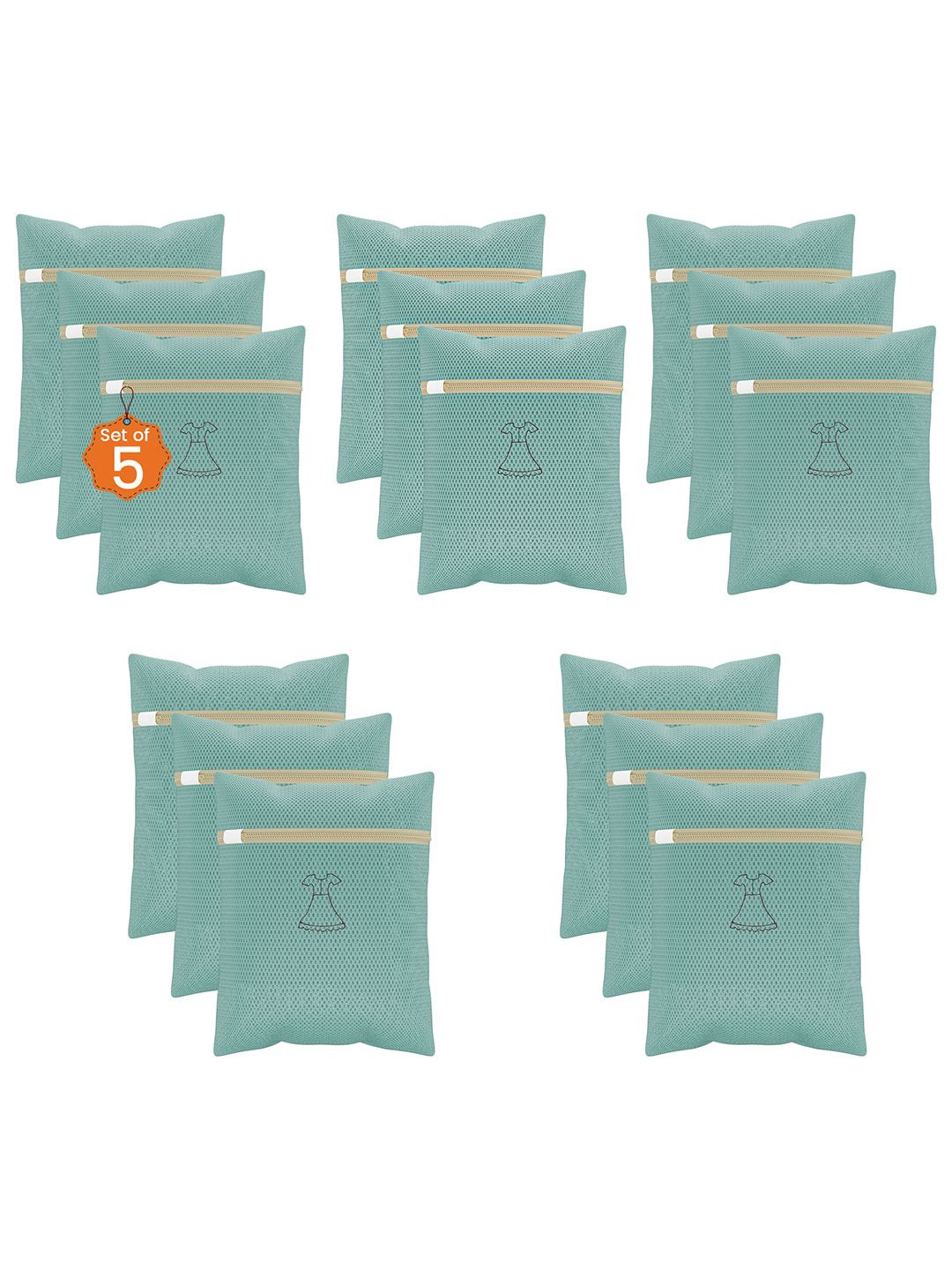 

Kuber Industries Green 15 Pieces Pronted Reusable Durable Laundry Bags With Zipper