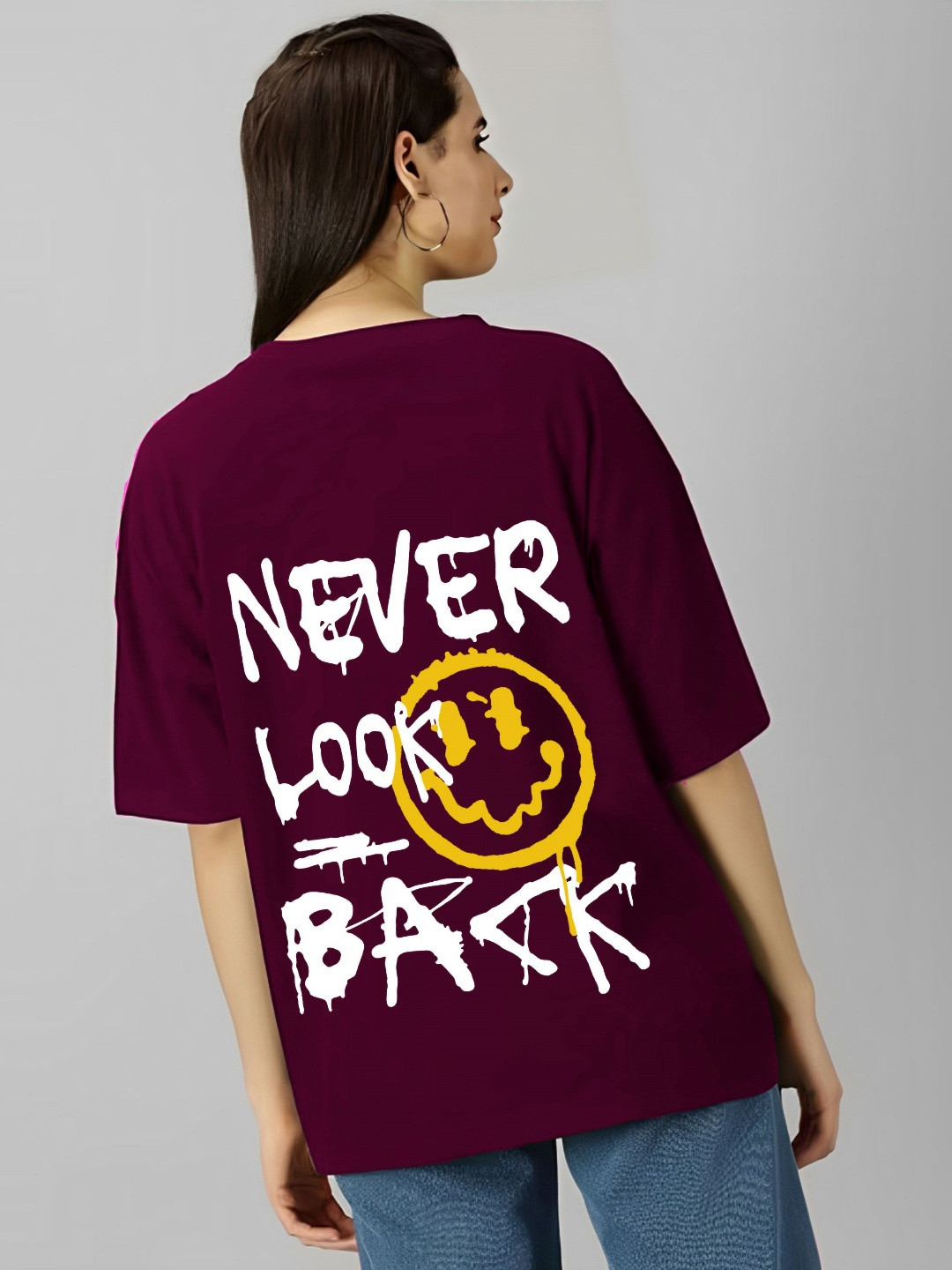

kintu parantu Women Typography Printed Round Neck Cotton Oversized T-shirt, Maroon