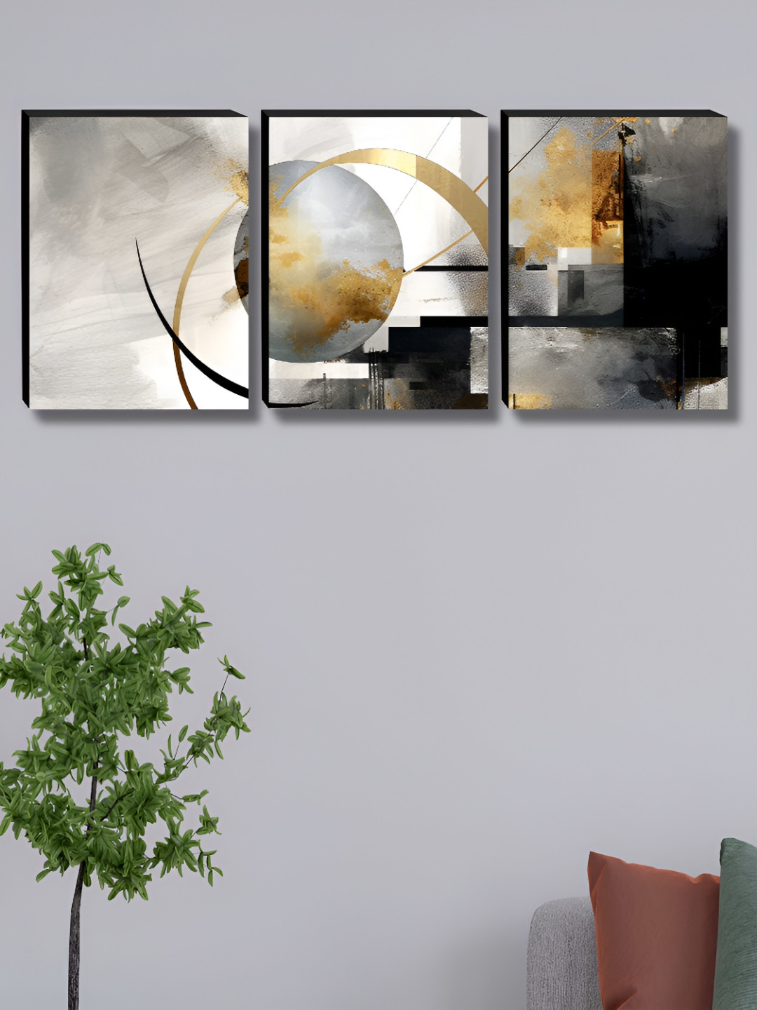 

Myntra Elegant Homes Grey & Gold-Toned 3 Pieces Abstract Wall Art