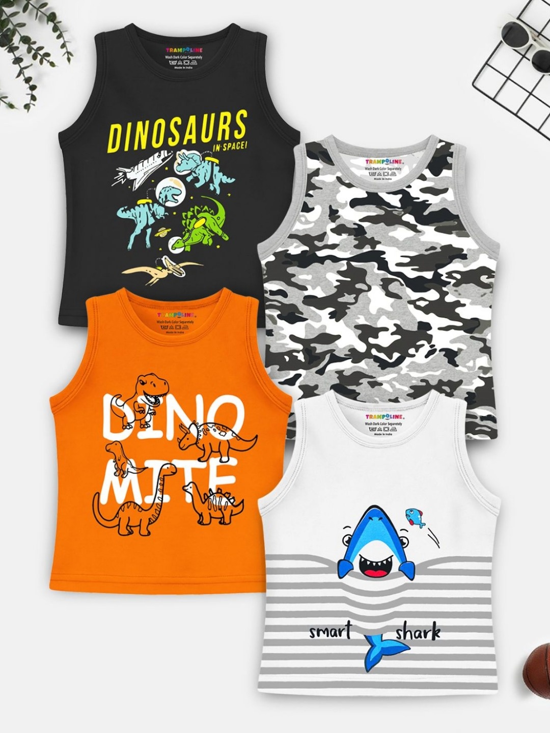 

YK X Trampoline Selection Of 4 Boys Typography Applique Pockets T-shirt, Black