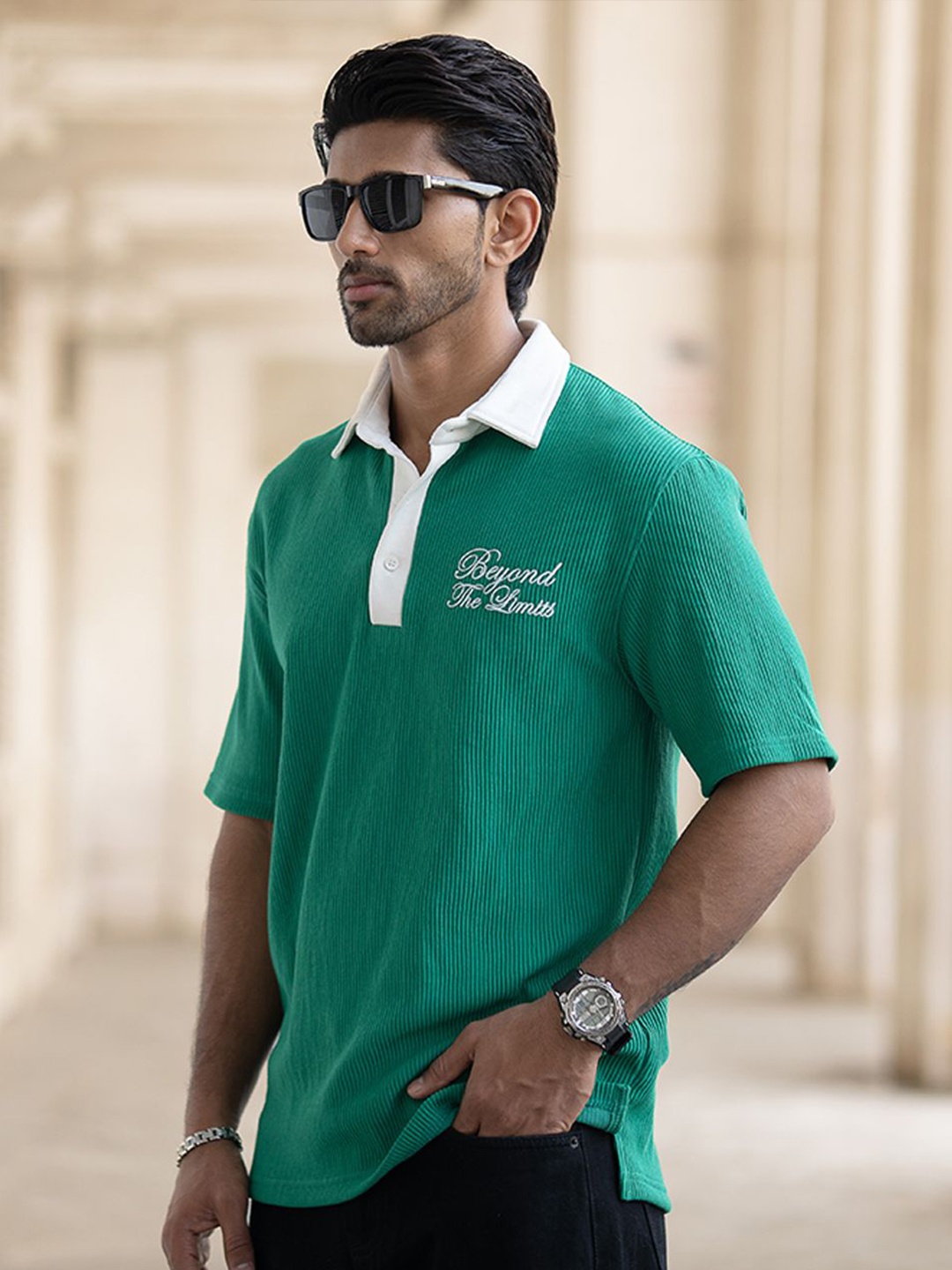 

Powerlook Men Typography Printed Polo Collar T-shirt, Green