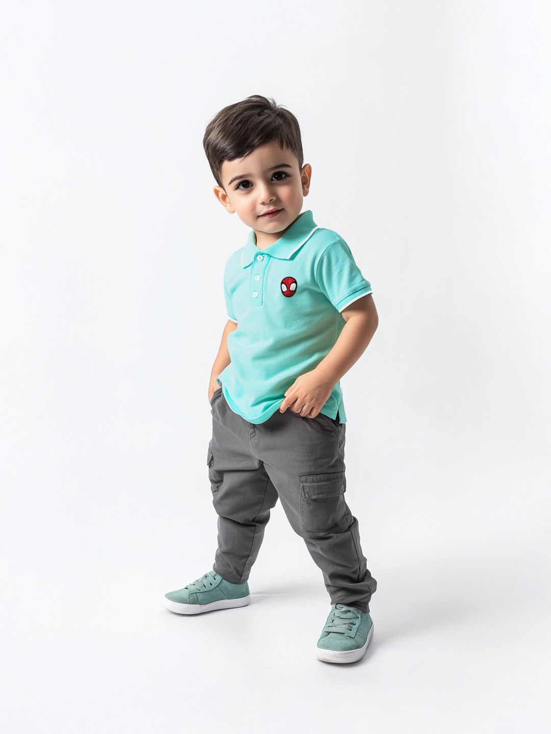 

Nauti Nati Boys Spider-Man Bio Finish Graphic Printed Polo Collar Cotton T-shirt, Turquoise blue