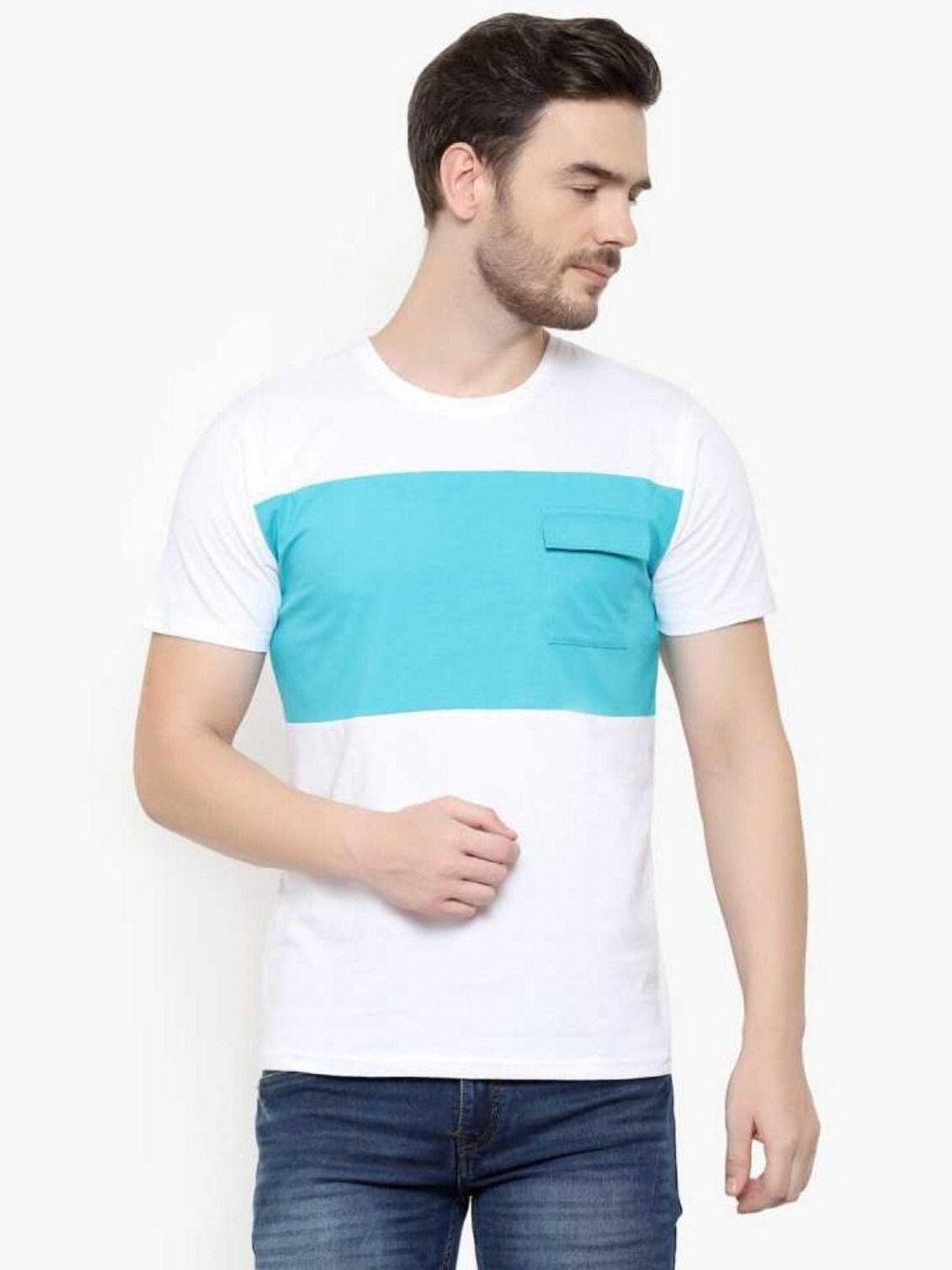 

Unicus Apparel Men Colourblocked Round Neck Cotton T-shirt, White