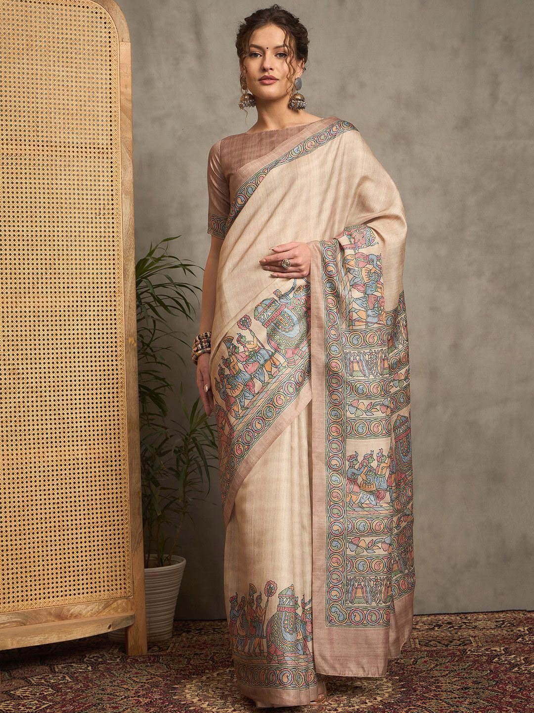 

Anouk Ethnic Motifs Tussar Saree, Beige