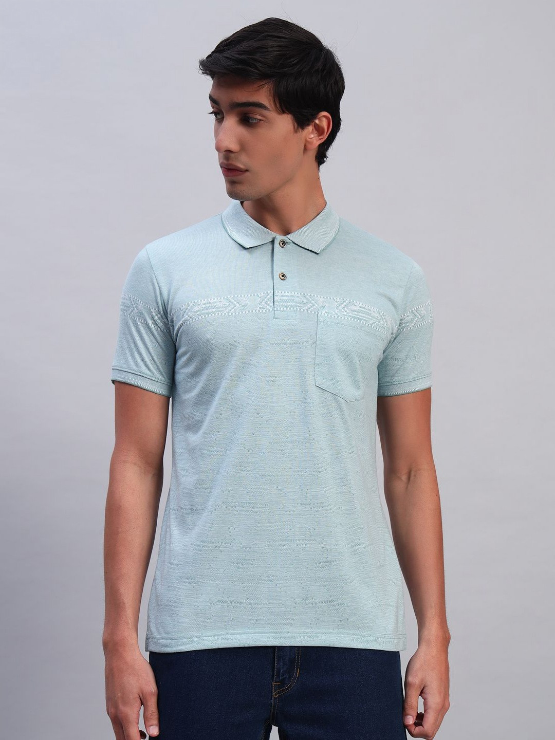

TMO Men Self Design Polo Collar Cotton T-shirt, Blue