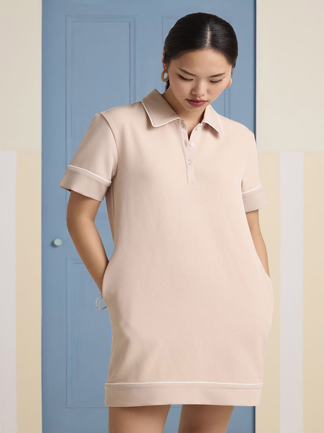 

Muvazo Women T-shirt Mini Dress, Beige
