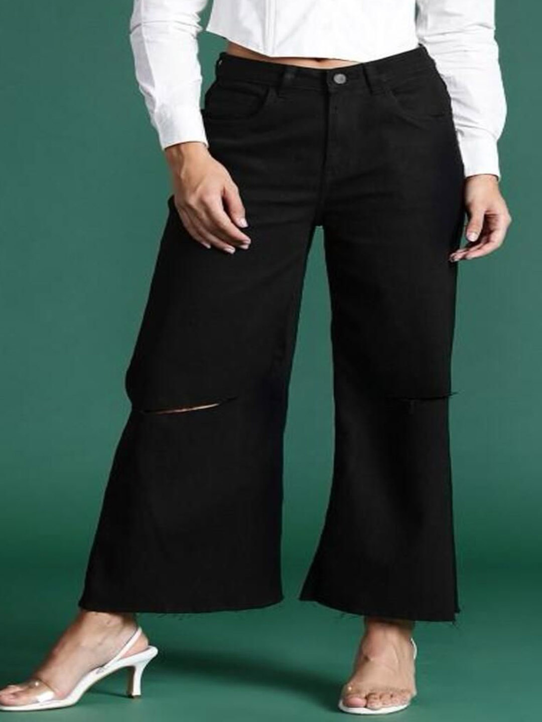 

1DAYJEANS Women Straight Fit High-Rise Stretchable Jeans, Black