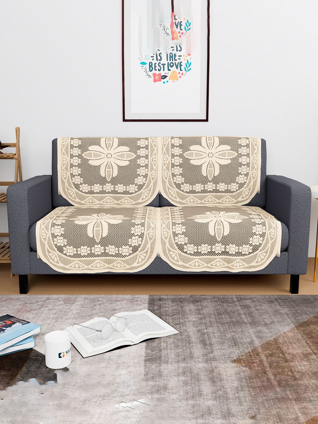 

Kuber Industries Cream-Coloured 4 Pieces Cotton Sofa Cover