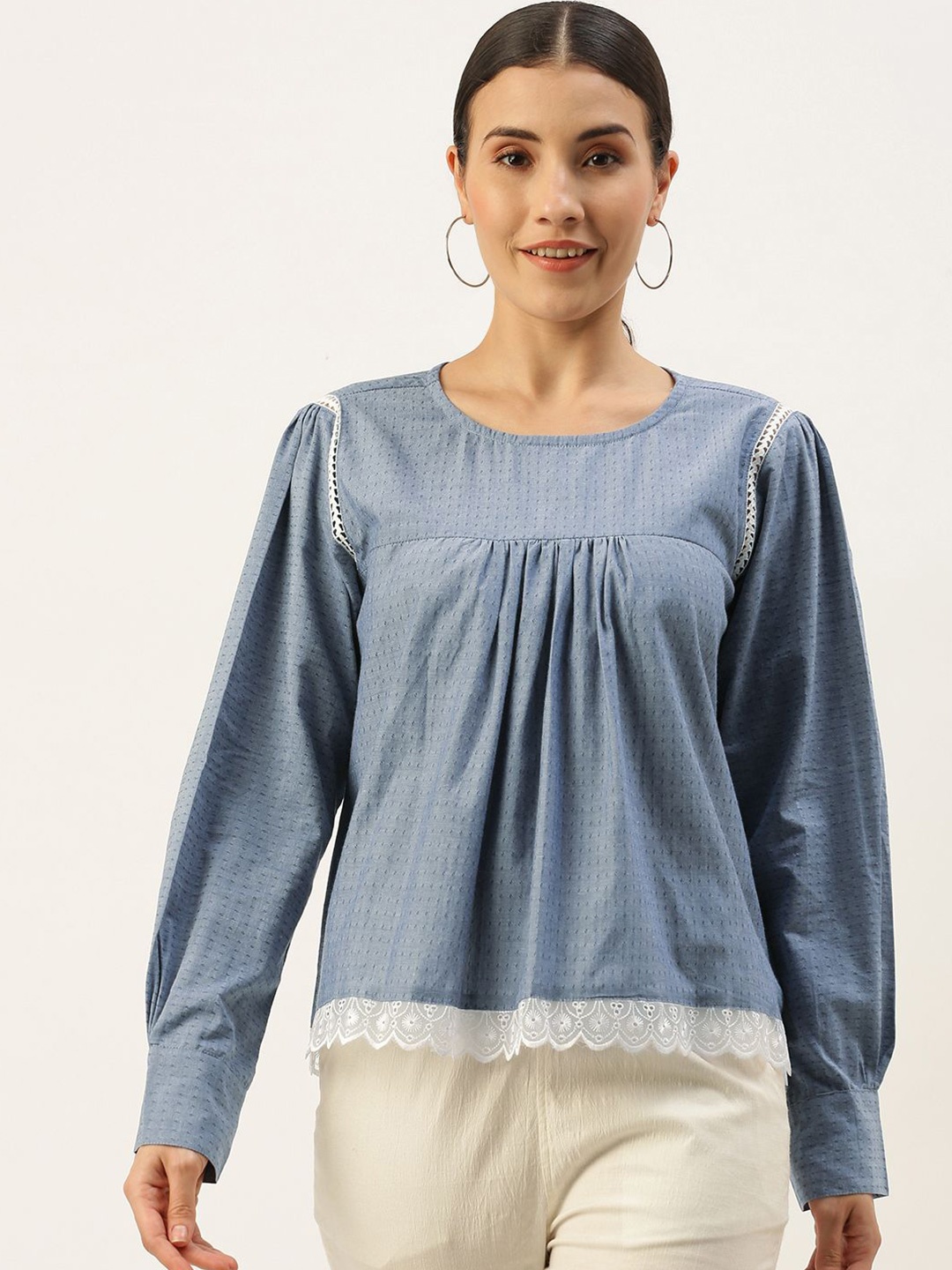 

KALINI Women Cotton Pleated Empire Top, Blue