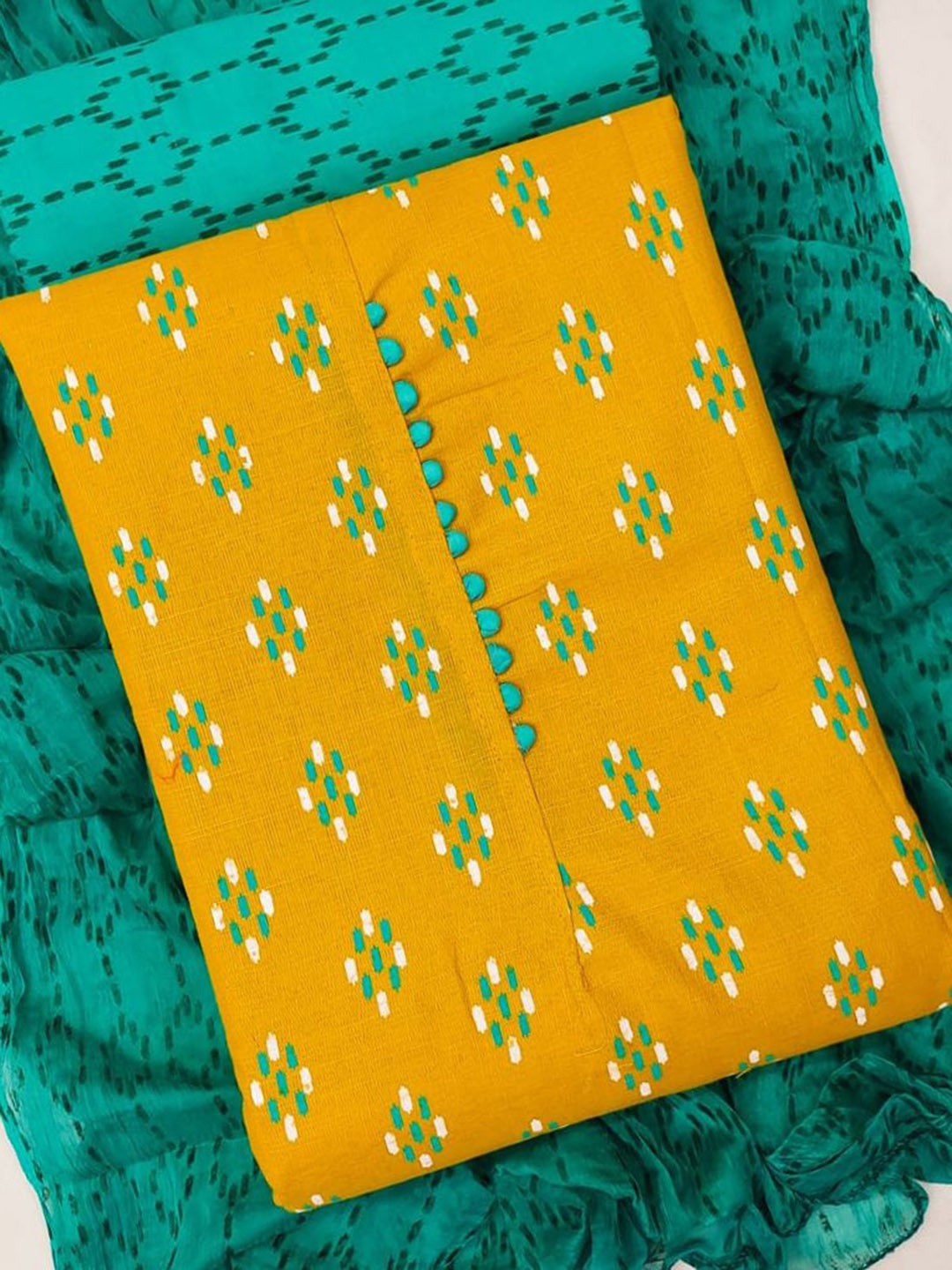

SHADOW & SAINING Geomteric Printed Unstitched Dress Material, Yellow