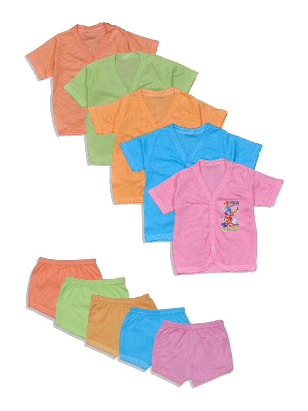 

HUXX Kids Pack Of 5 Printed Pure Cotton Top with Shorts, Pink