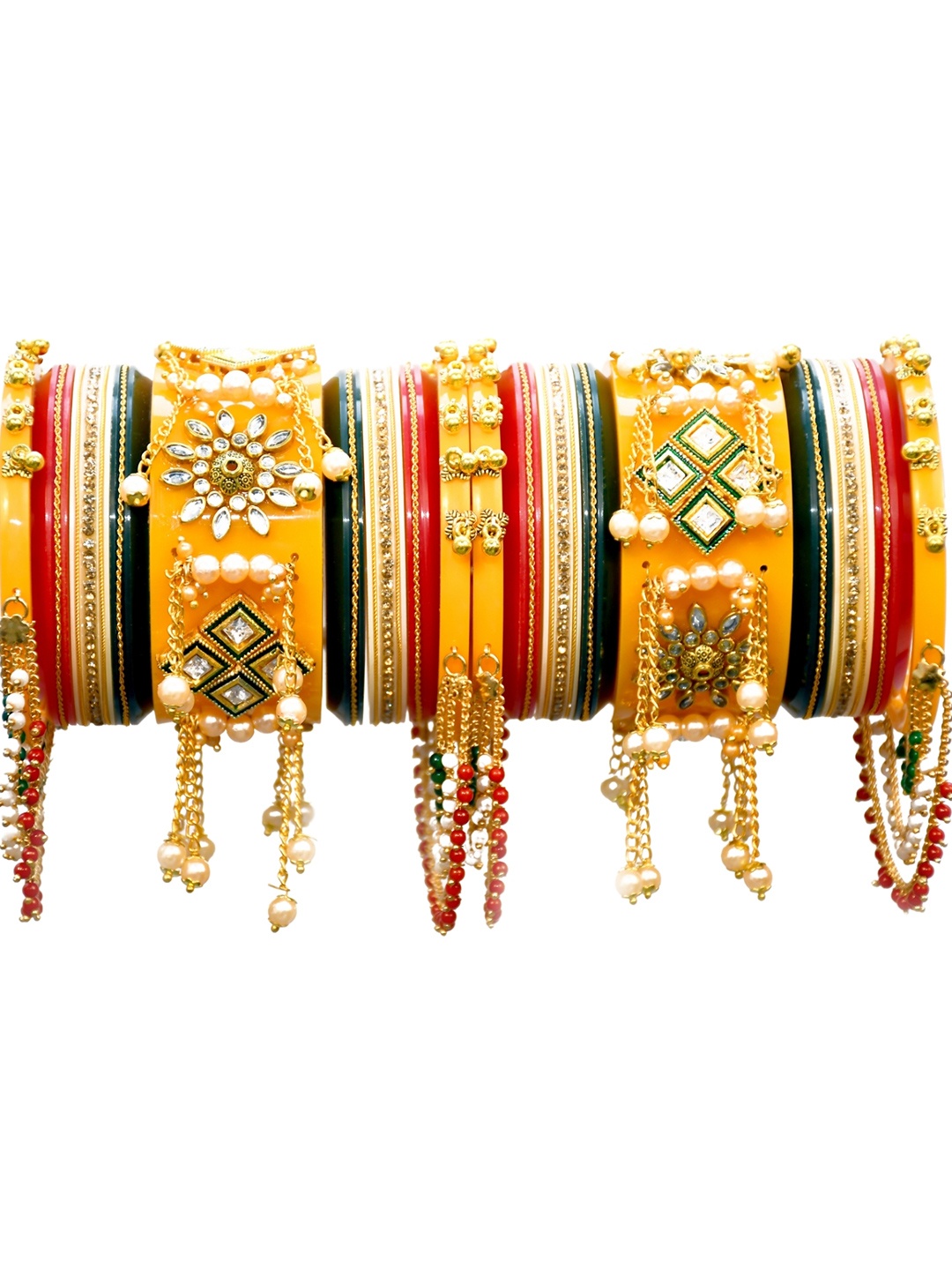 

Zindura Set Of 2 Gold-Plated Stones-Studded & Pearls-Beaded Chuda Bangles