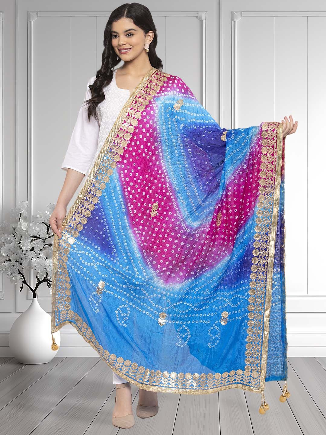 

Moda Rapido Dyed Bandhani Dupatta with Gotta Patti, Blue