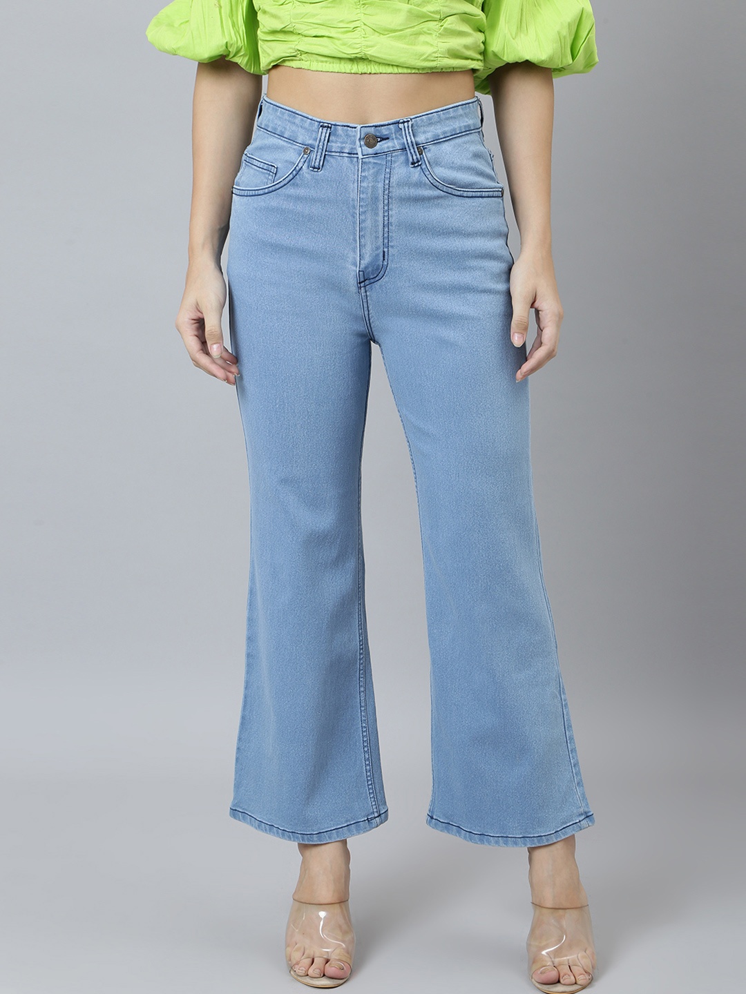 

Mast & Harbour Women Flared High-Rise Stretchable Jeans, Blue