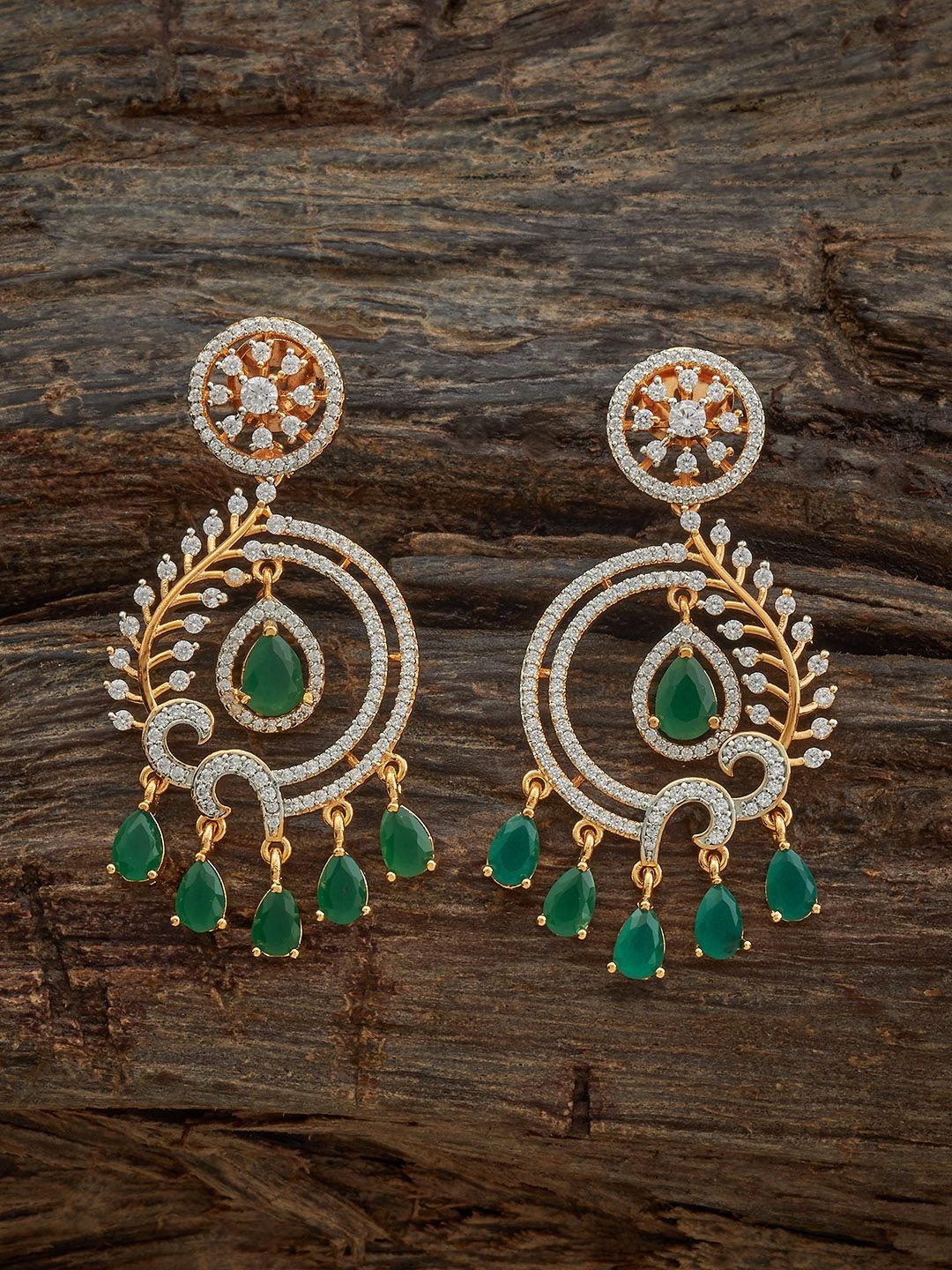 

Kushal's Fashion Jewellery Gold Plated Zircon Studded Contemporary Drop Earrings