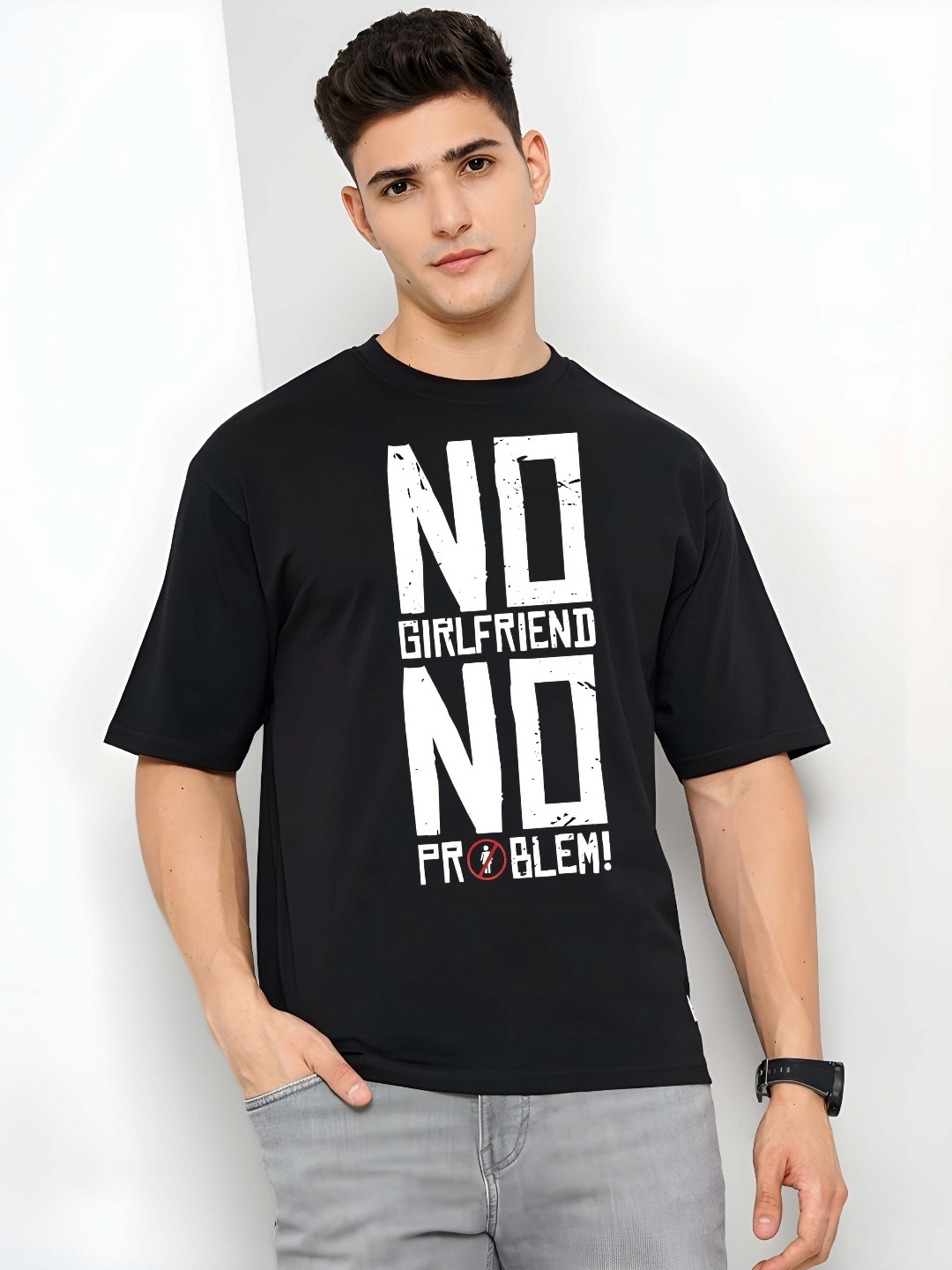 

THE BEETEL HOUSE Graphic Printed Round Neck Pure Cotton Oversized Drop-Shoulder T-shirt, Black
