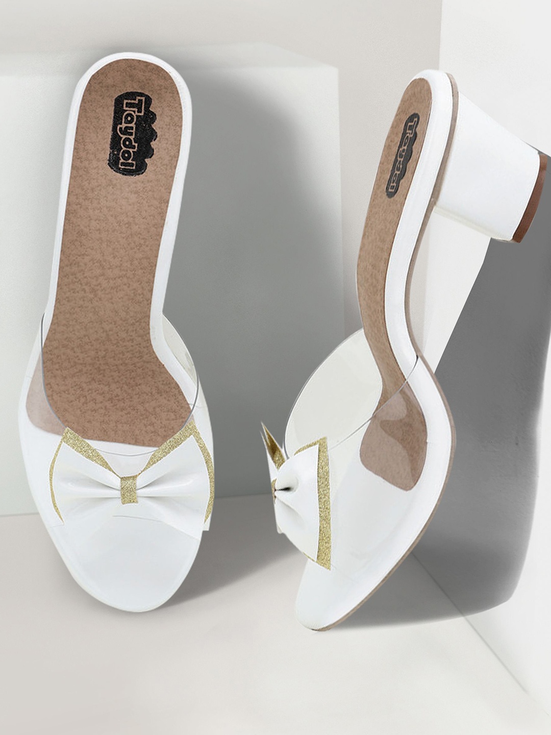 

TAYDOL Women Embellished Block Heels Open Toe Sandals, White