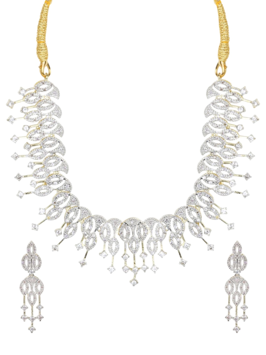 

M GOLD Gold Plated Cubic Zirconia Stones Studded Necklace And Earrings
