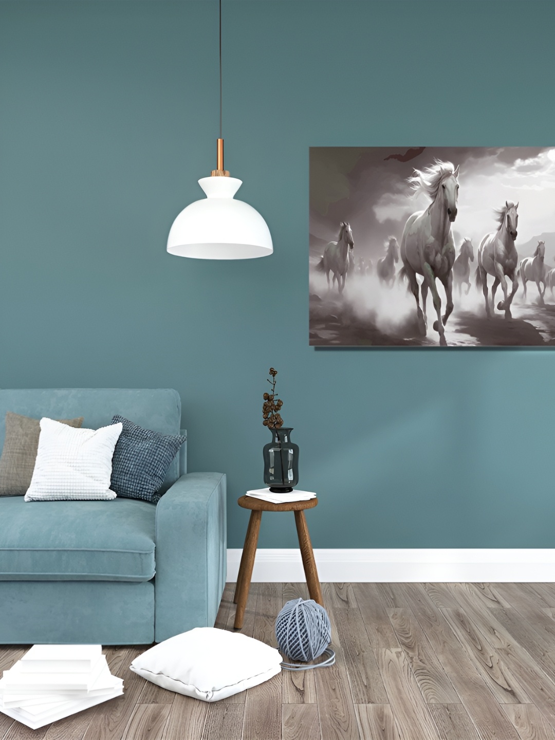 

Myntra Elegant Homes White & Grey Seven Running Horses Birds and Animals Canvas Wall Art