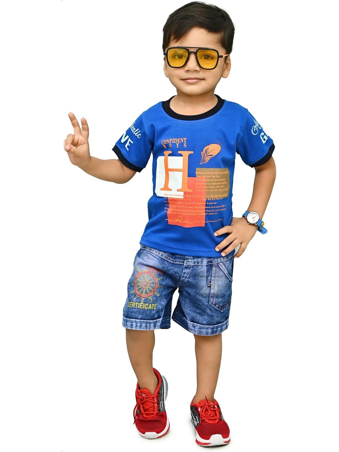 

NTD FASHION Kids Printed Round Neck T-shirt With Shorts, Blue