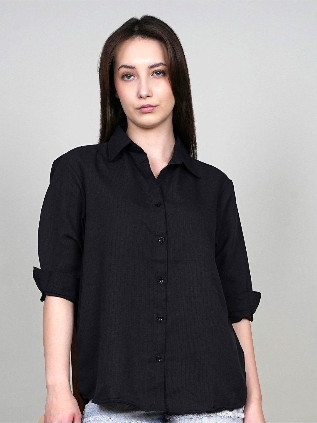 

ADBUCKS Spread Collar Oversized Shirt, Black