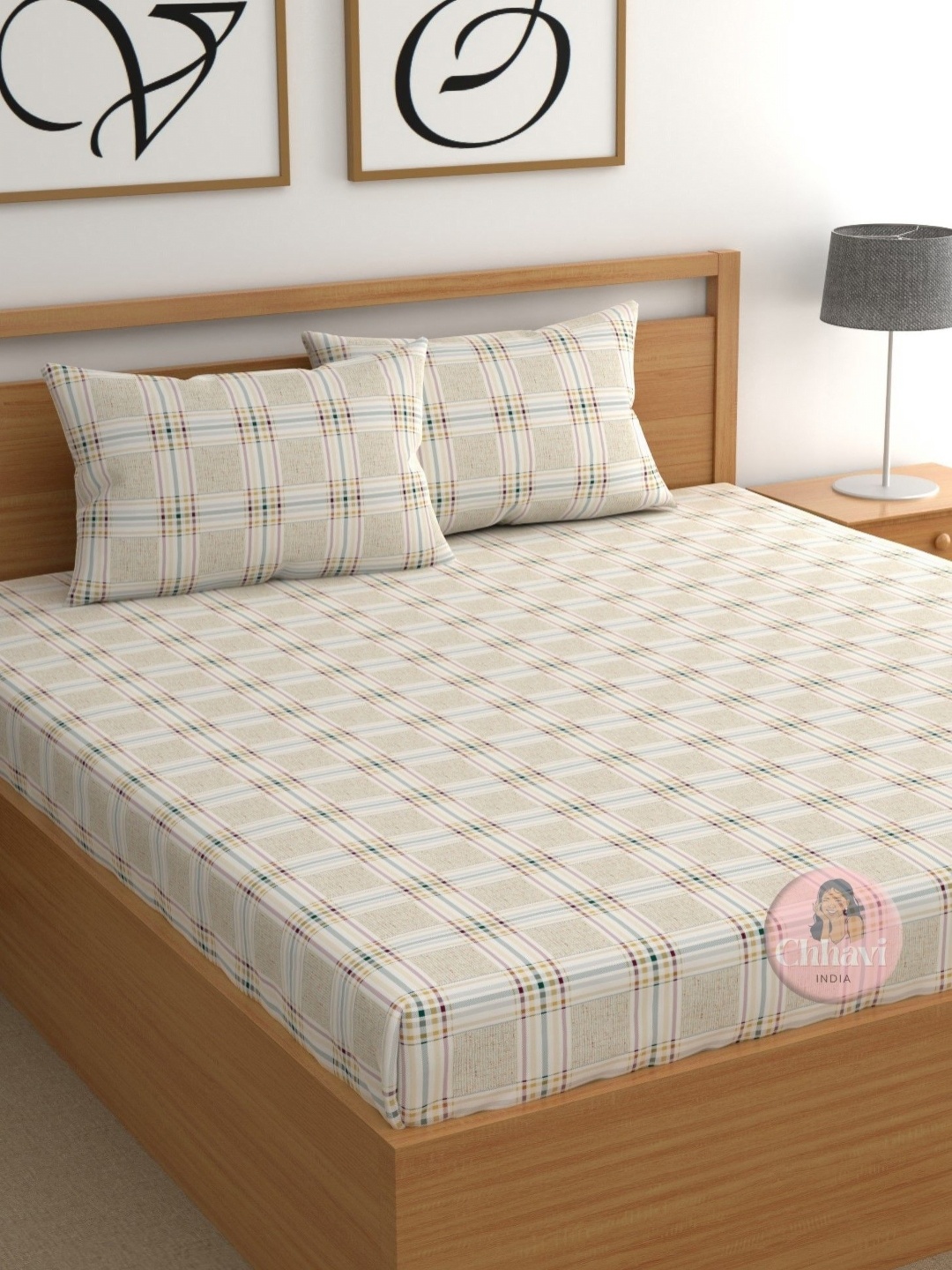 

CHHAVI INDIA Beige & Pink Geometric 210 TC Microfiber Queen Bedsheet Set 2.50 m x 2.25 m