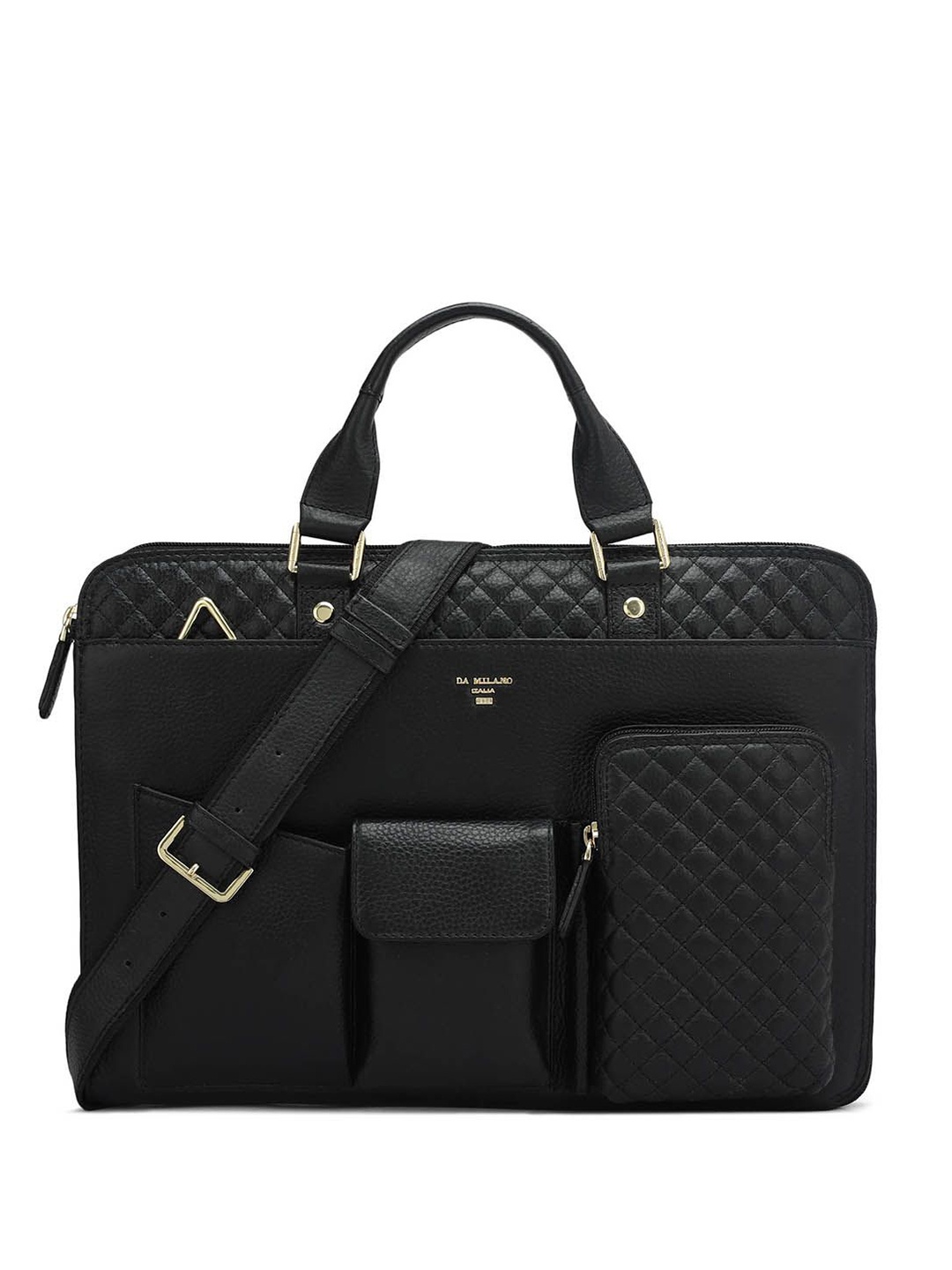 

Da Milano Men Textured Leather Laptop Bag, Black