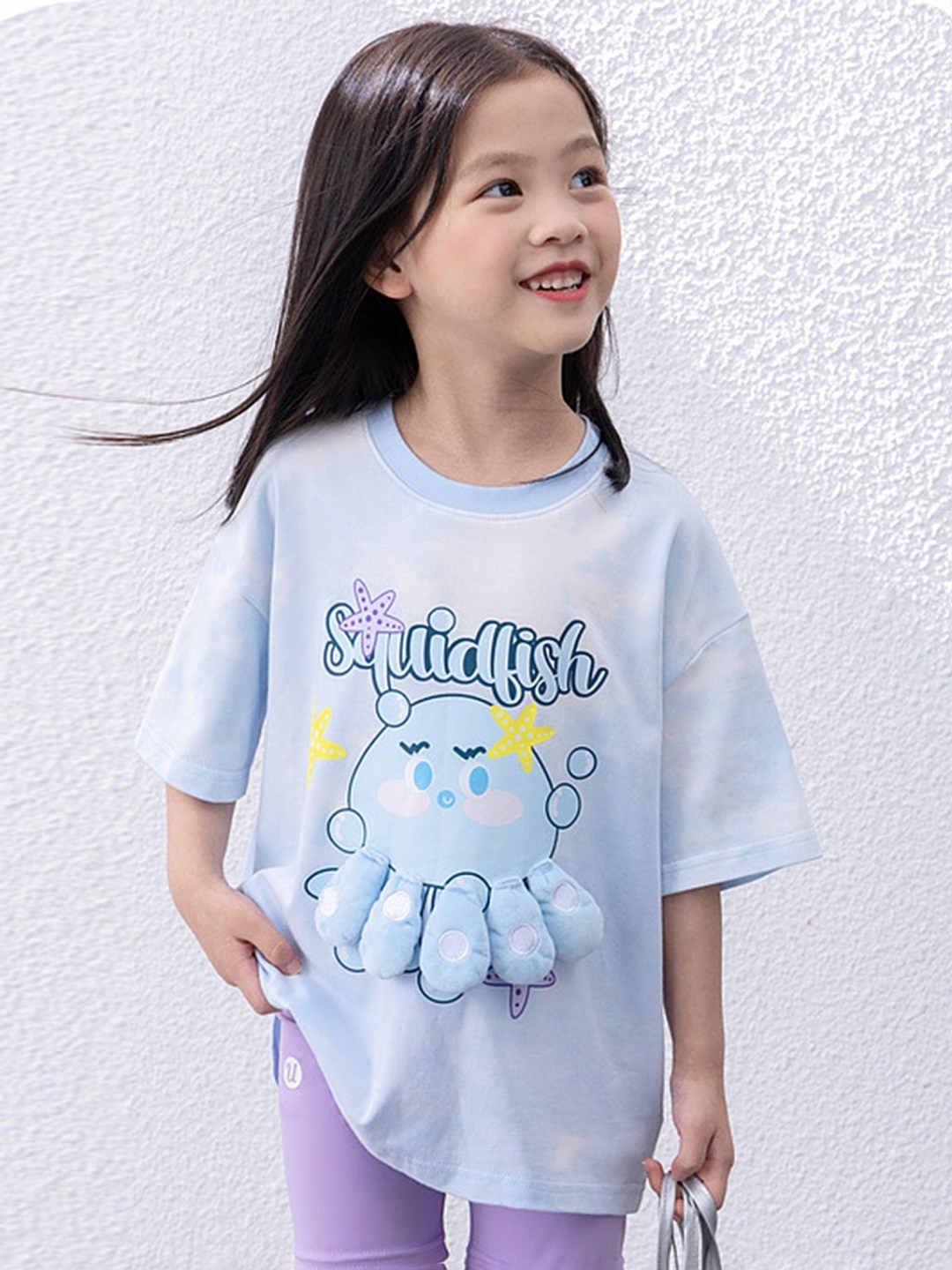 

LULU & SKY Girls Graphic Printed Round Neck Oversized T-shirt, Blue