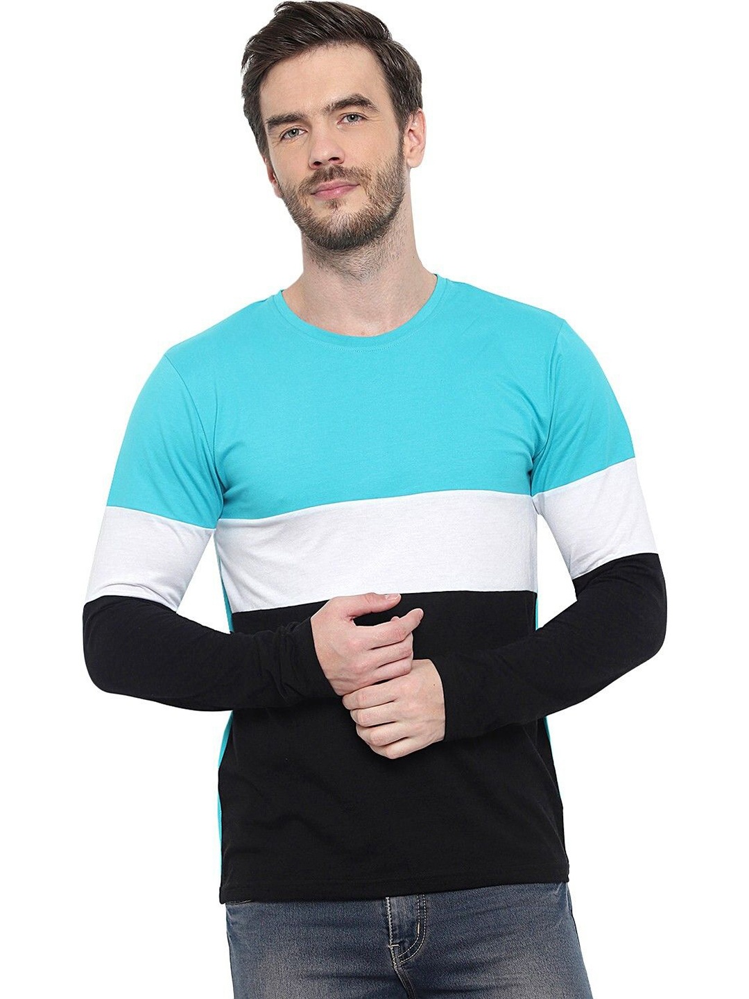 

Unicus Apparel Men Colourblocked Round Neck Cotton T-shirt, Blue