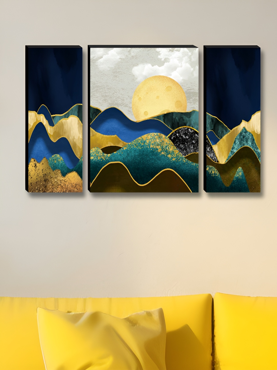 

Myntra Elegant Homes Blue & Gold-Toned 3 Pieces Abstract Wall Art